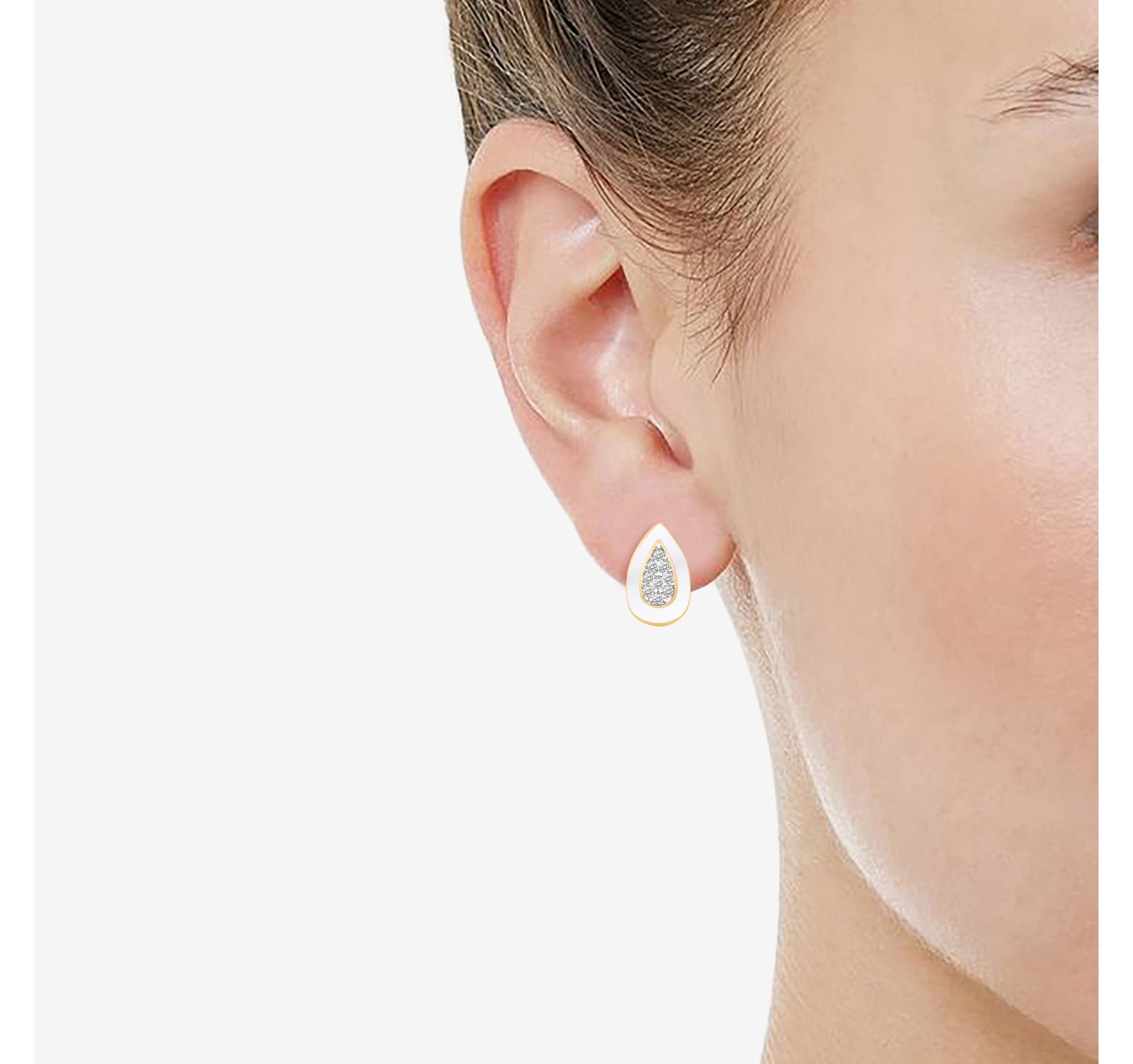White Enamel Pear Shape Earrings and Pendant Set