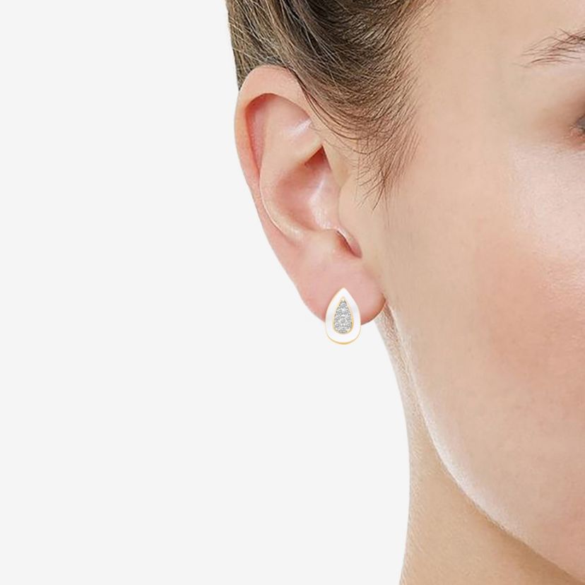 White Enamel Pear Shape Earrings and Pendant Set