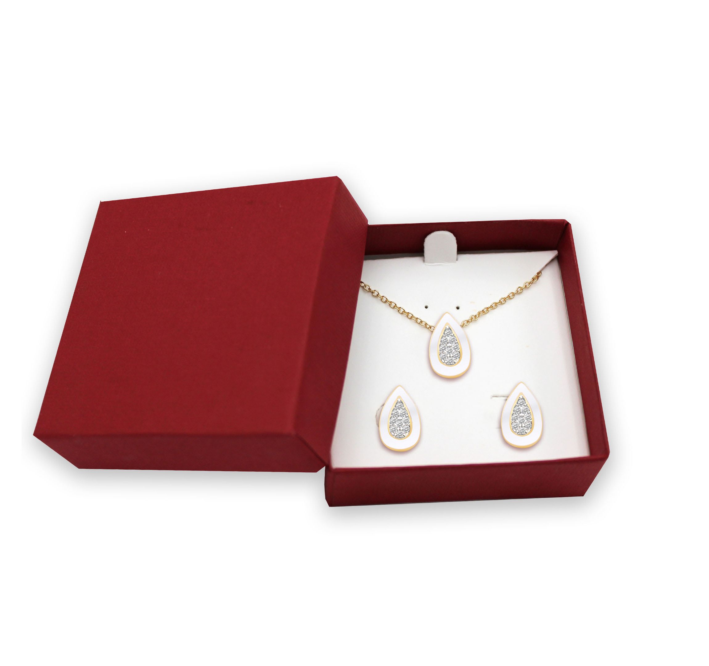 White Enamel Pear Shape Earrings and Pendant Set