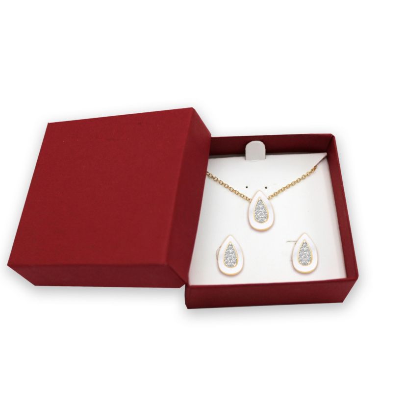 White Enamel Pear Shape Earrings and Pendant Set