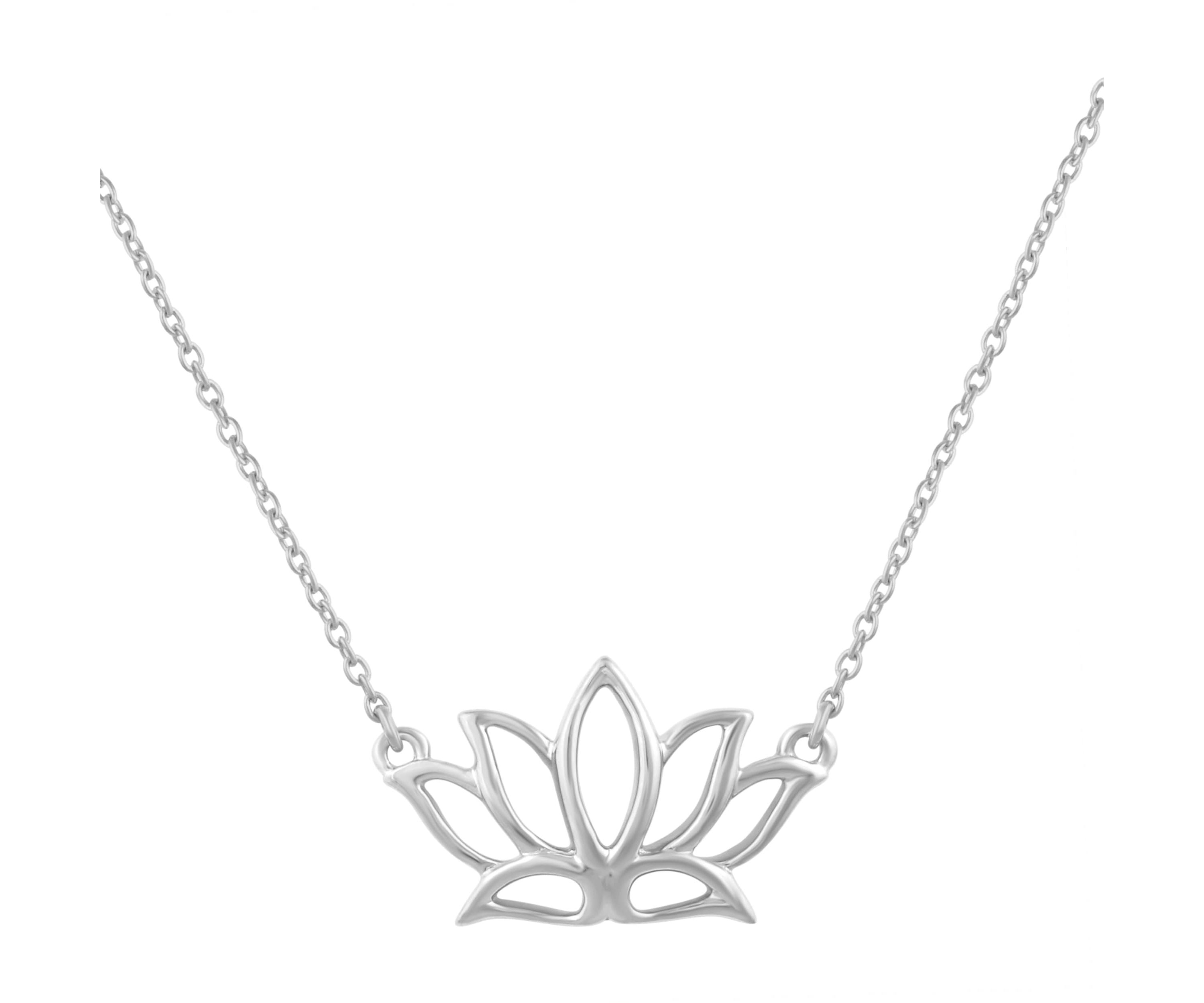 Tiny Lotus Flower Charm Necklace Pendant in 925 Sterling Silver with 18 inch Cable Chain
