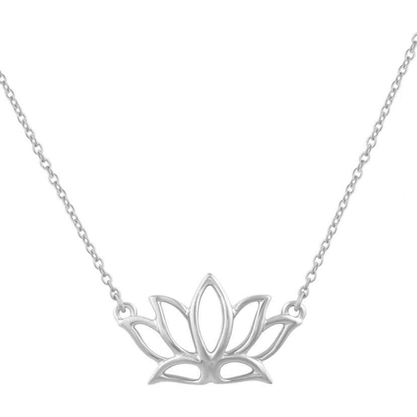 Tiny Lotus Flower Charm Necklace Pendant in 925 Sterling Silver with 18 inch Cable Chain