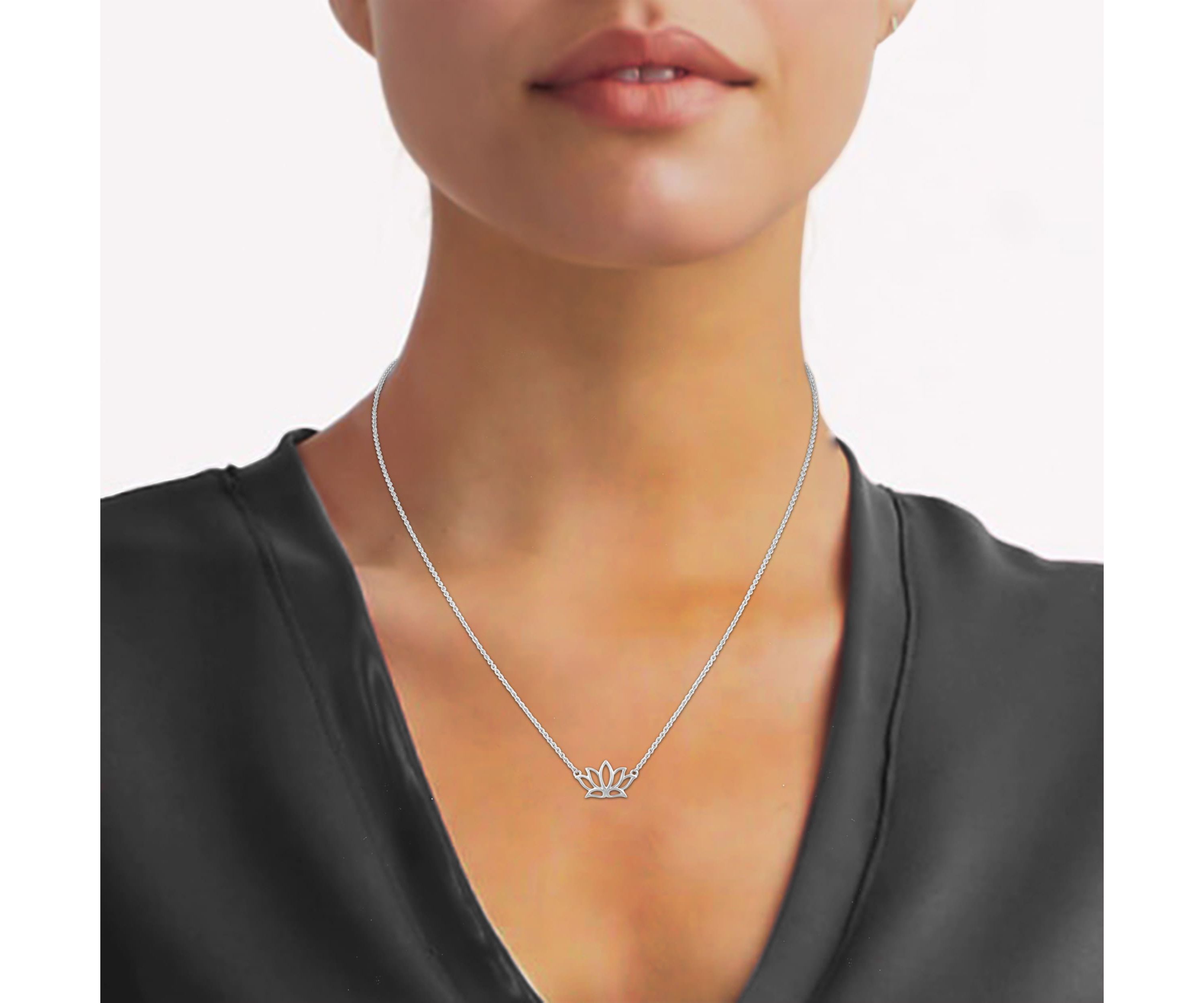 Tiny Lotus Flower Charm Necklace Pendant in 925 Sterling Silver with 18 inch Cable Chain