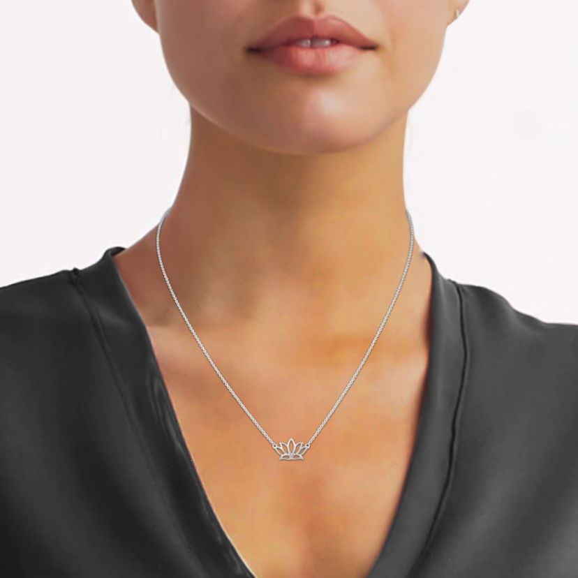 Tiny Lotus Flower Charm Necklace Pendant in 925 Sterling Silver with 18 inch Cable Chain
