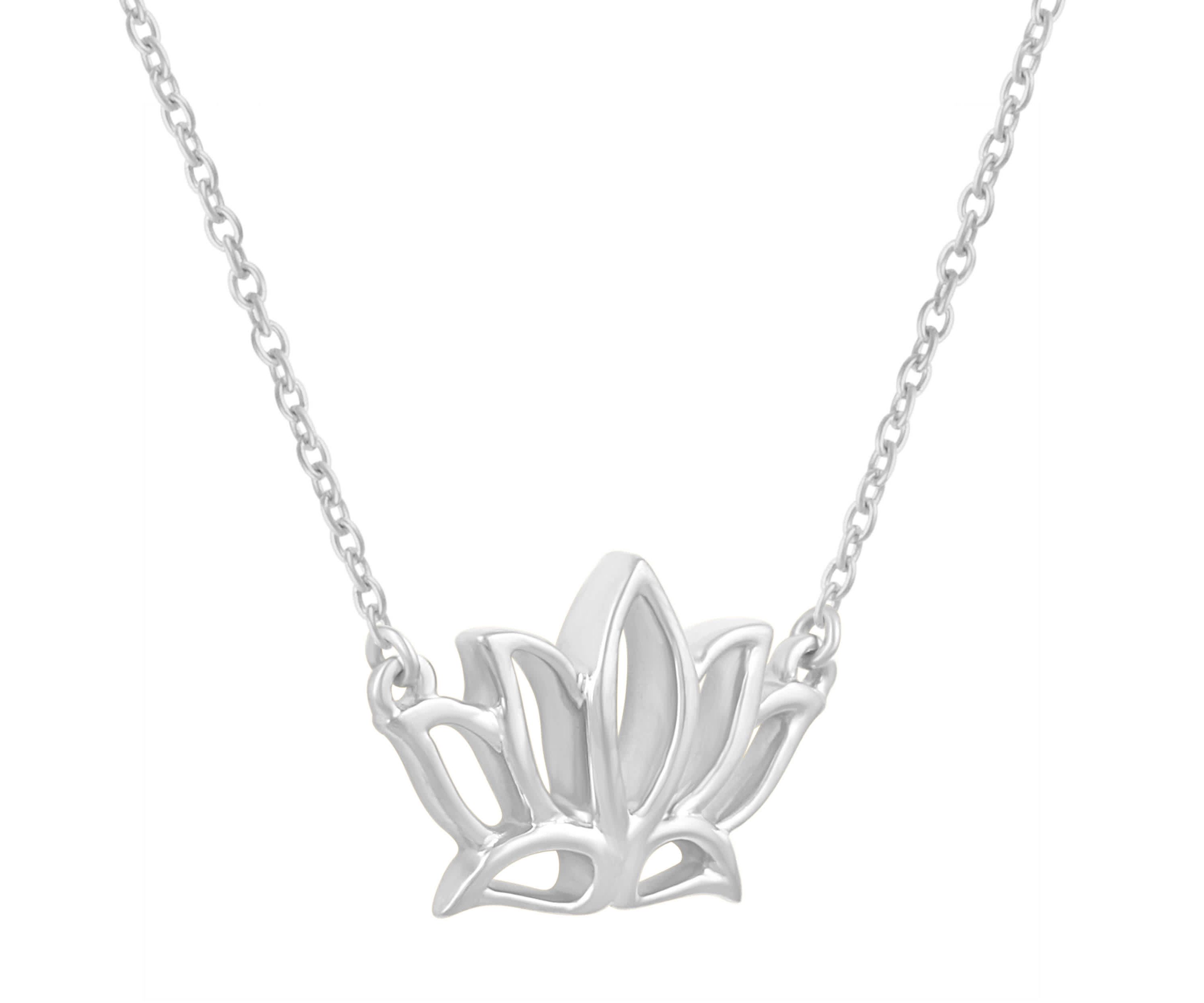 Tiny Lotus Flower Charm Necklace Pendant in 925 Sterling Silver with 18 inch Cable Chain