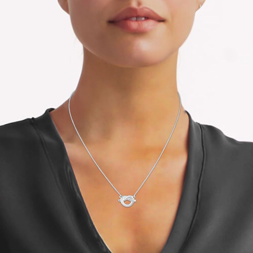 Tiny Knot Heart Charm Necklace Pendant in 925 Sterling Silver with 18 inch Cable Chain
