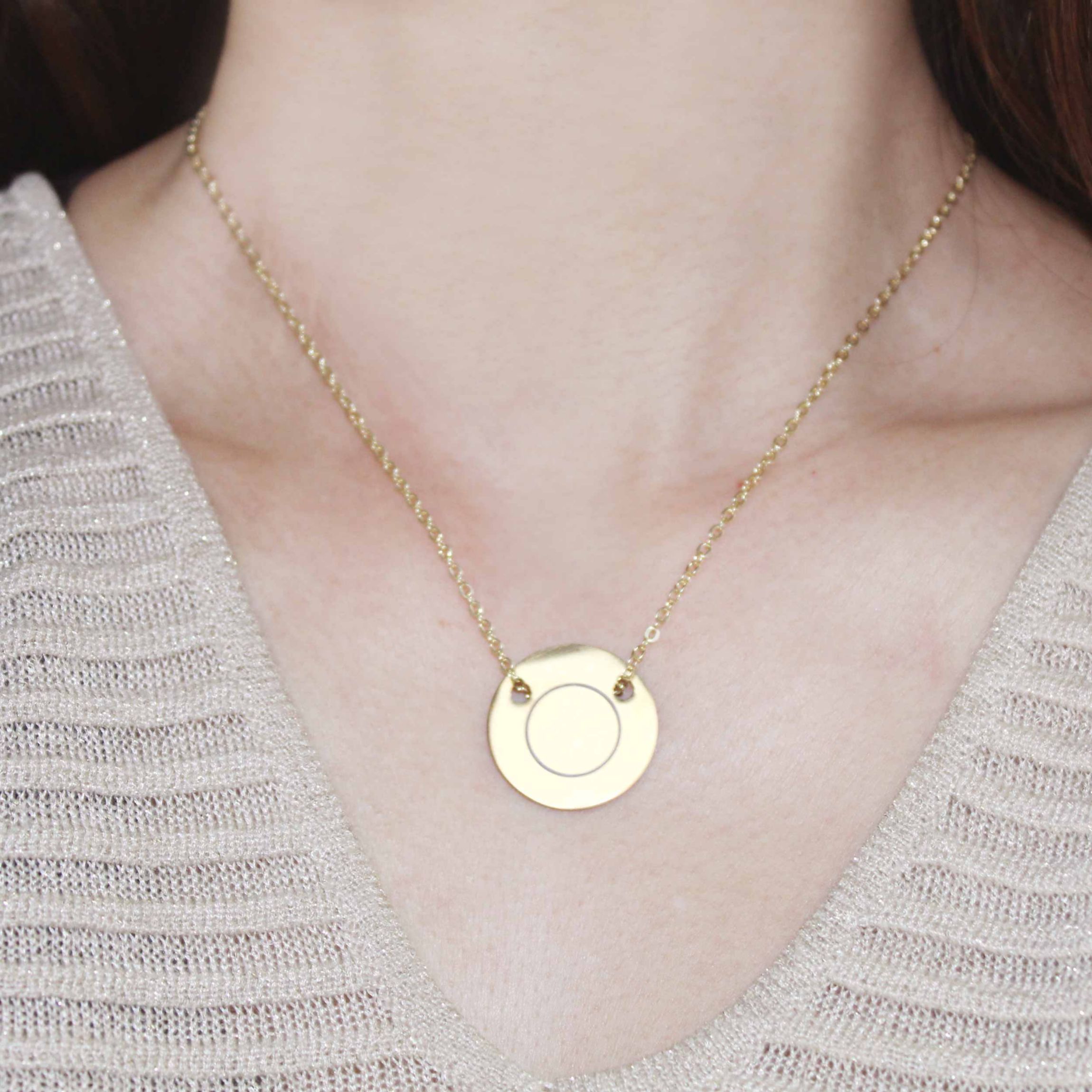 CIRCLE Sugar Honeycomb Pendant in 925 Sterling Silver Gold Plating with 18 inch Cable Chain