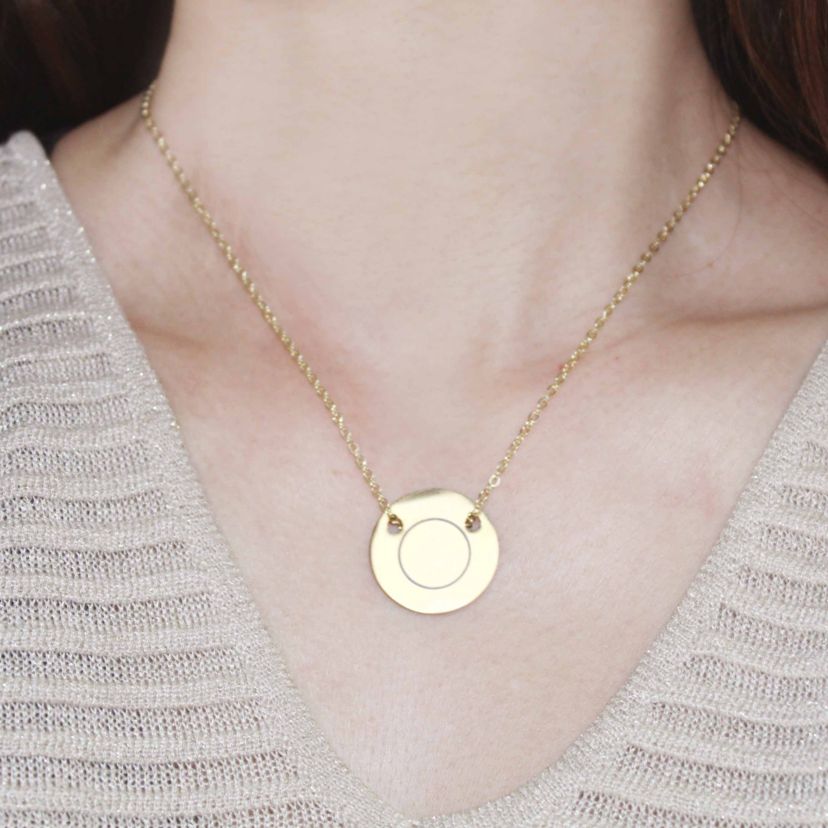 CIRCLE Sugar Honeycomb Pendant in 925 Sterling Silver Gold Plating with 18 inch Cable Chain