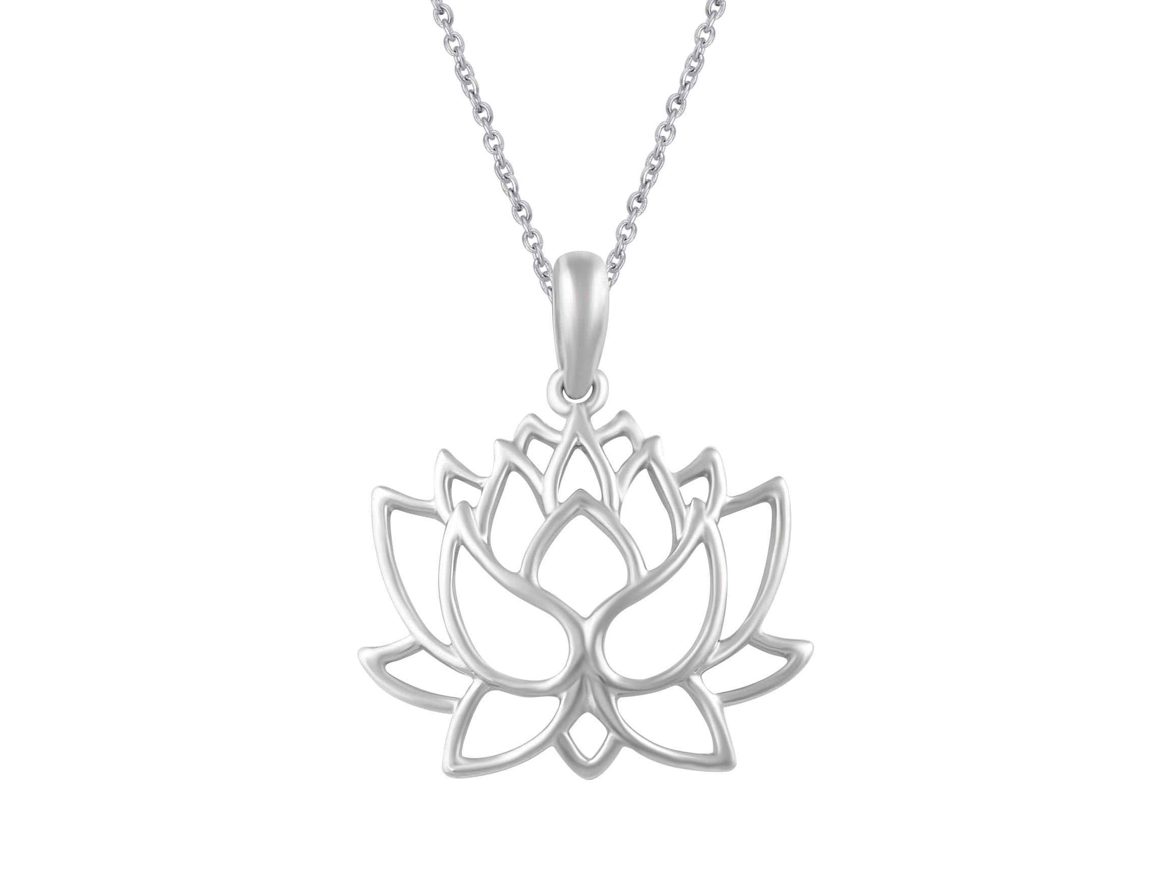 Open Lotus Flower Charm Necklace Pendant in 925 Sterling Silver