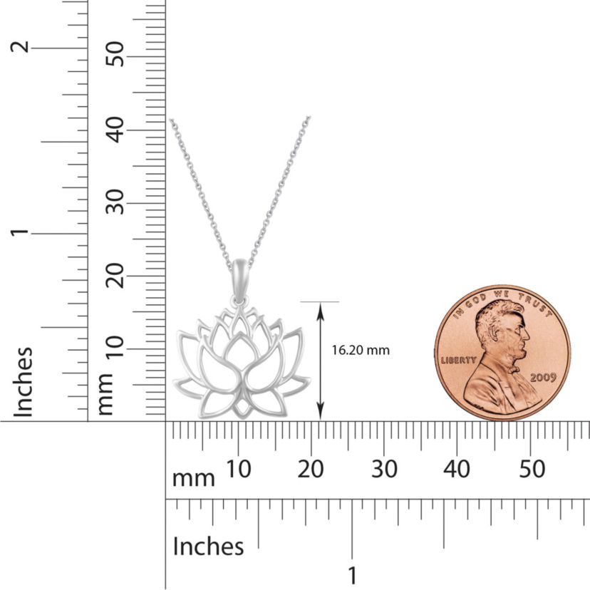Open Lotus Flower Charm Necklace Pendant in 925 Sterling Silver