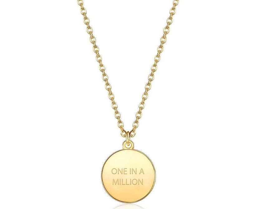 Initial Disc ONE IN A MILLION Pendant Necklace Gold Plating 18 Inch Chain + 2in Extender