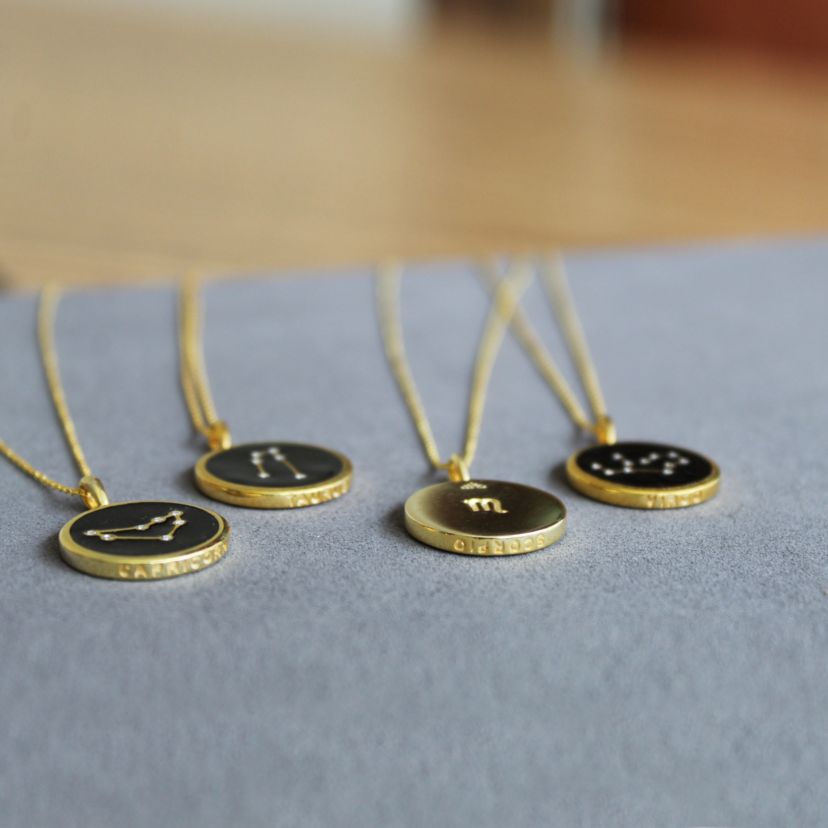 Enamel Zodiac Horoscope Sign Pendant Necklaces in Gold Plating 18 Inch Chain + 2in Extender (TAURUS)