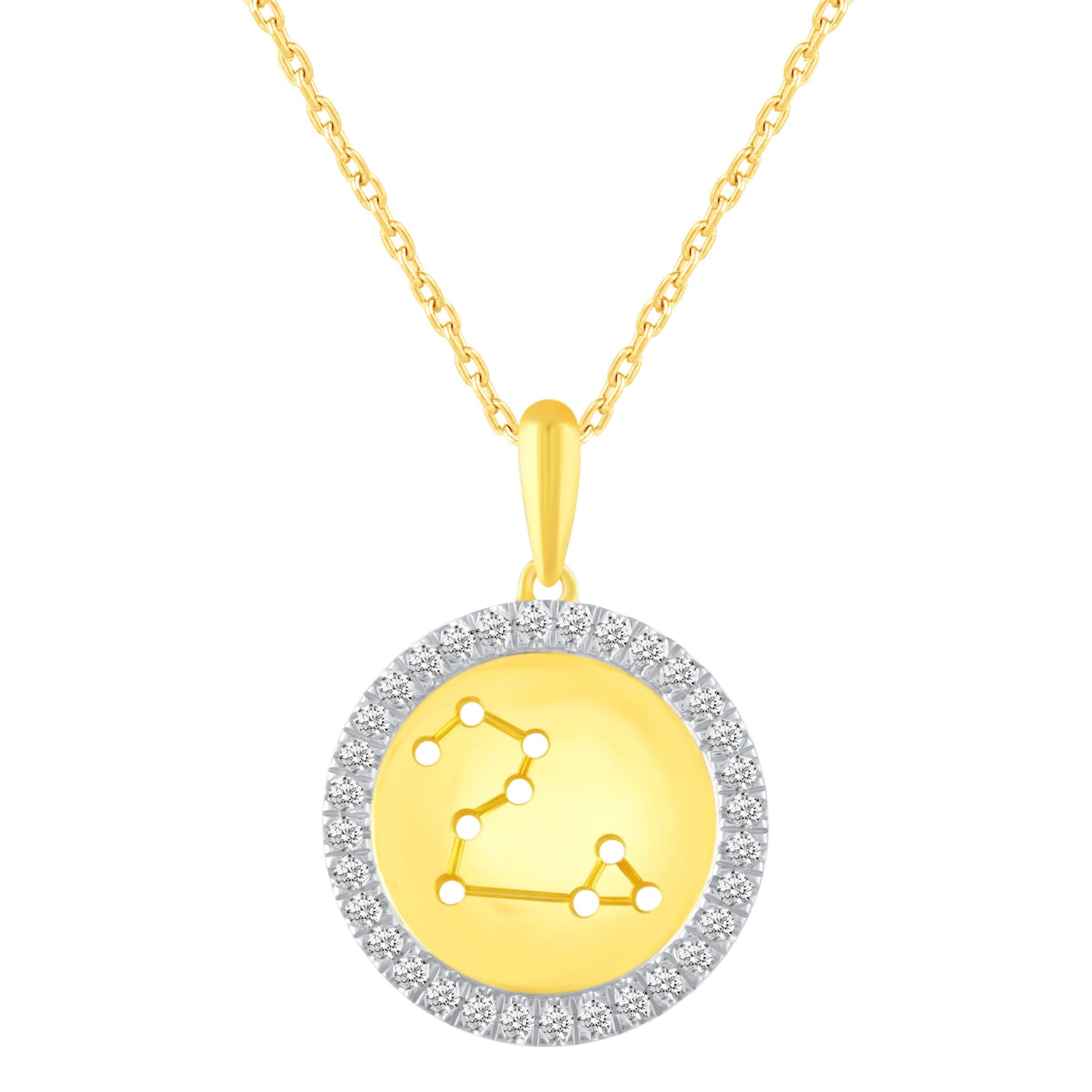 Halo Zodiac Horoscope Sign Pendant Necklaces in Gold Plating 18 Inch Chain + 2in Extender (LEO)