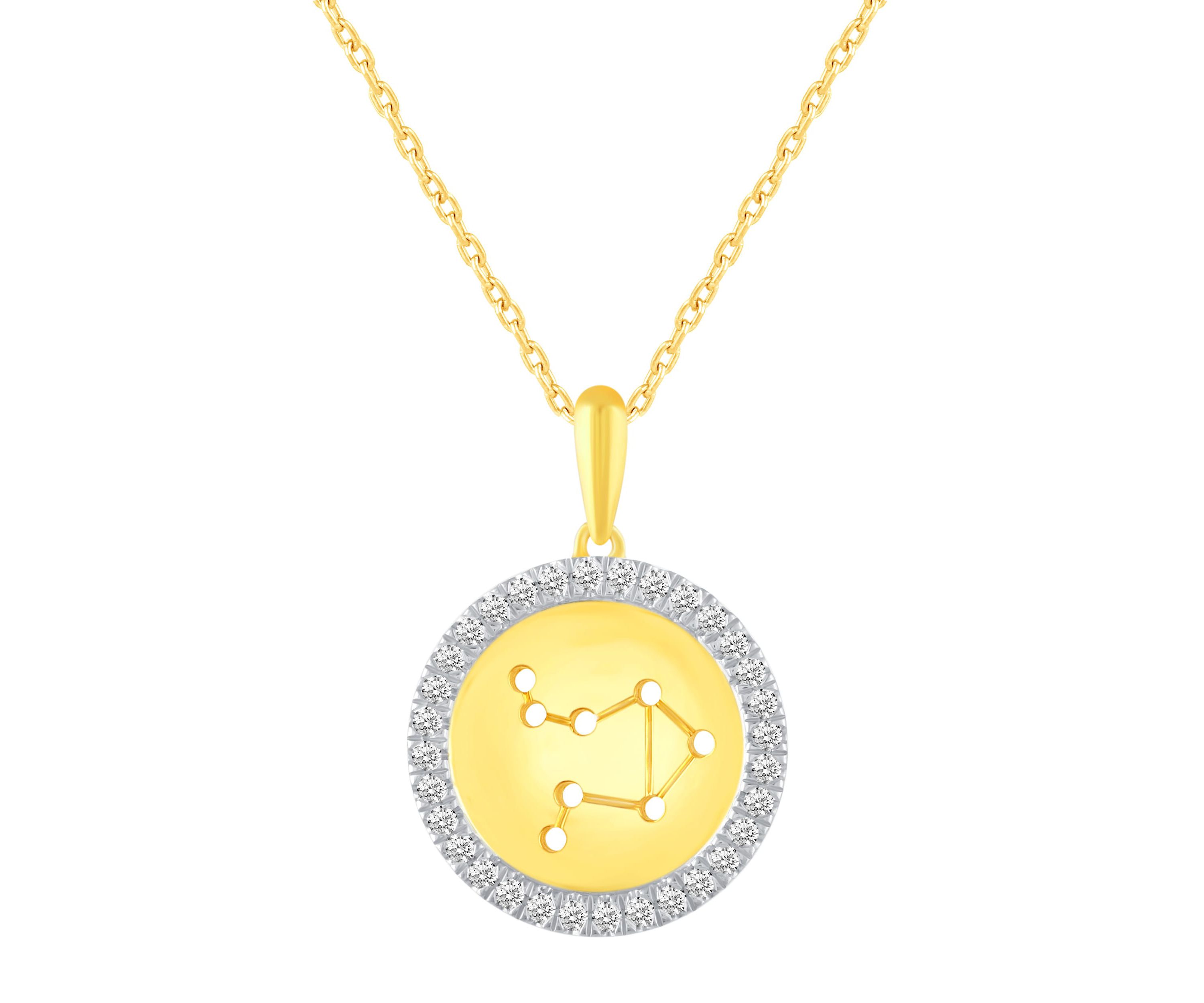 Halo Zodiac Horoscope Sign Pendant Necklaces in Gold Plating 18 Inch Chain + 2in Extender (LIBRA)