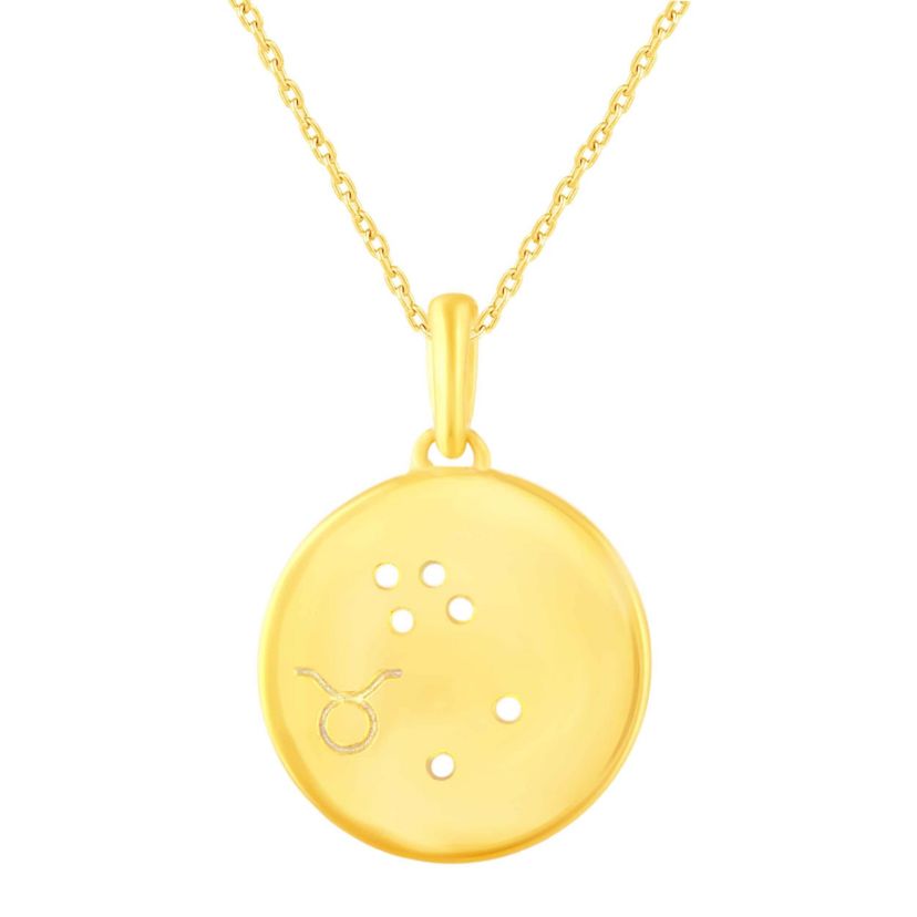 Halo Zodiac Horoscope Sign Pendant Necklaces in Gold Plating 18 Inch Chain + 2in Extender (TAURUS)