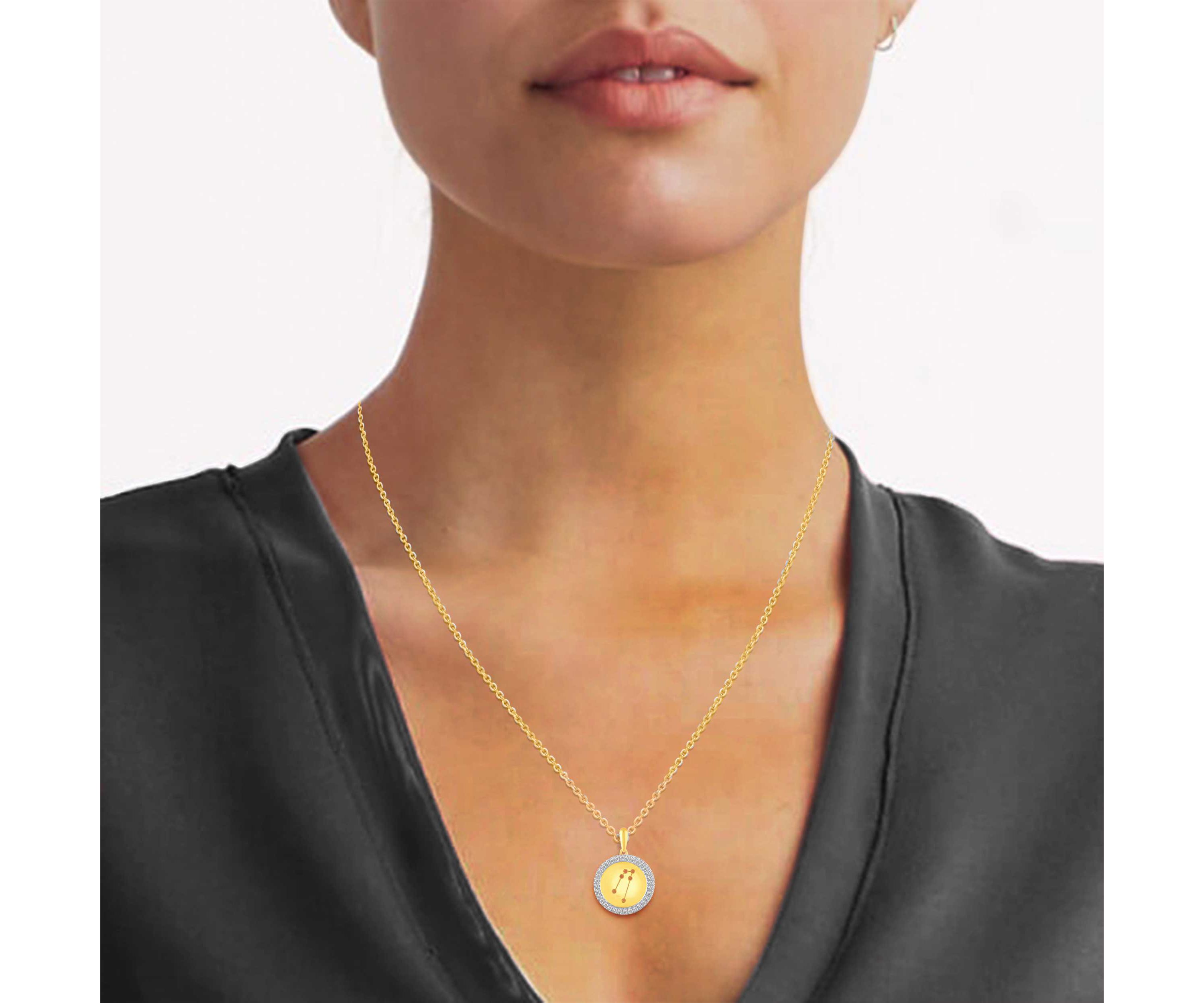Halo Zodiac Horoscope Sign Pendant Necklaces in Gold Plating 18 Inch Chain + 2in Extender (TAURUS)