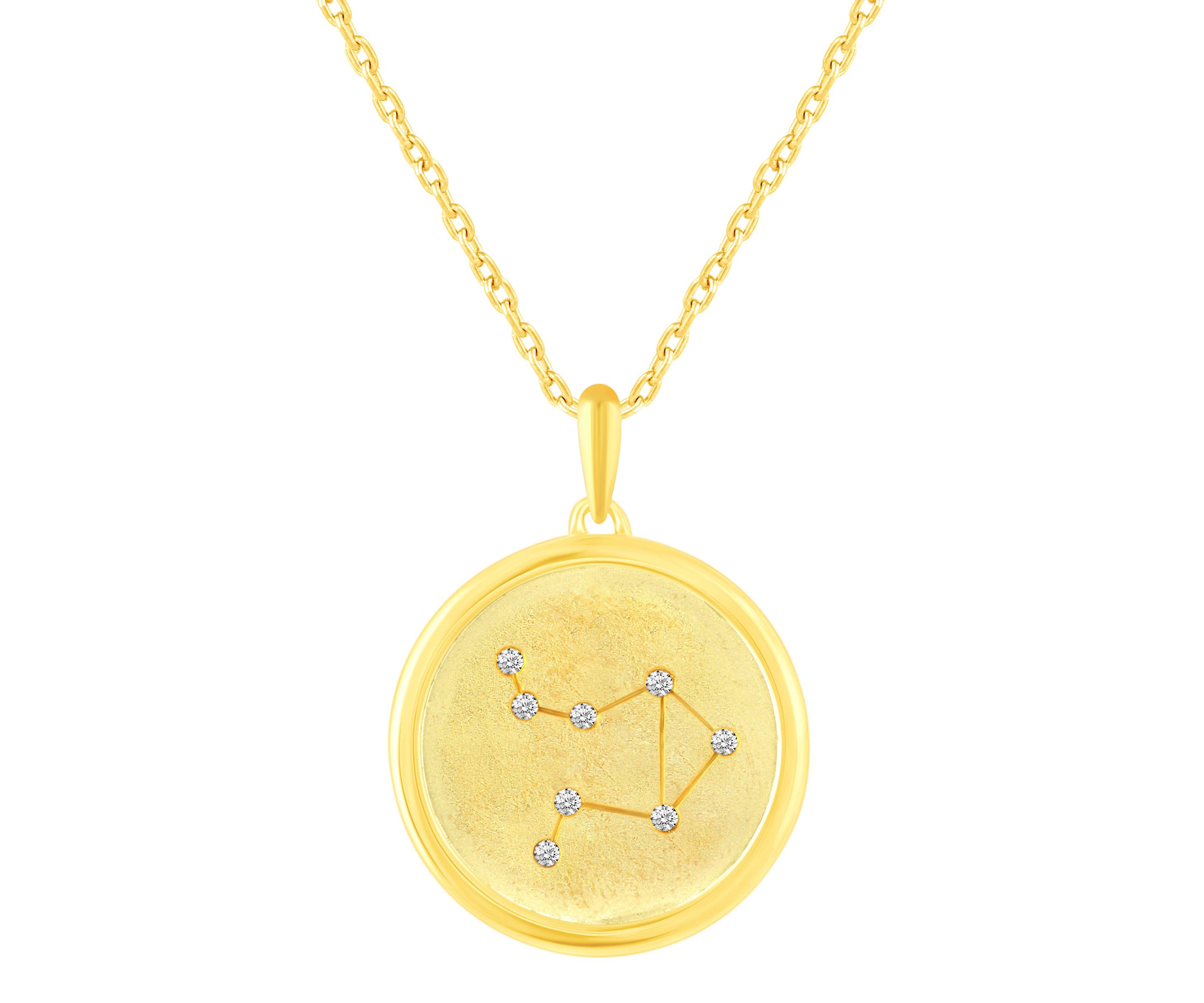 Satin Finish Zodiac Horoscope Pendant Necklaces in Gold Plating 18 Inch Chain + 2in Extender (LIBRA)