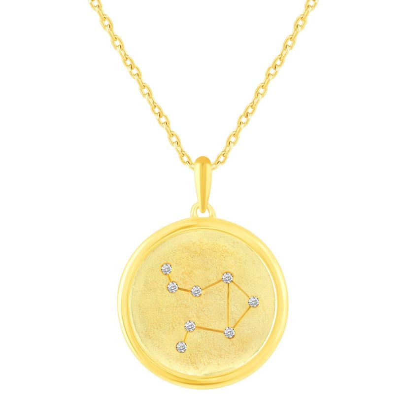 Satin Finish Zodiac Horoscope Pendant Necklaces in Gold Plating 18 Inch Chain + 2in Extender (LIBRA)