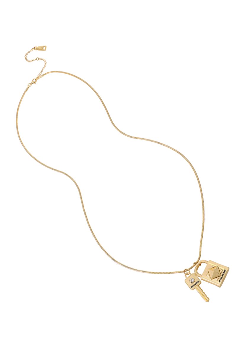 Padlock and Key Pendant Long Necklace