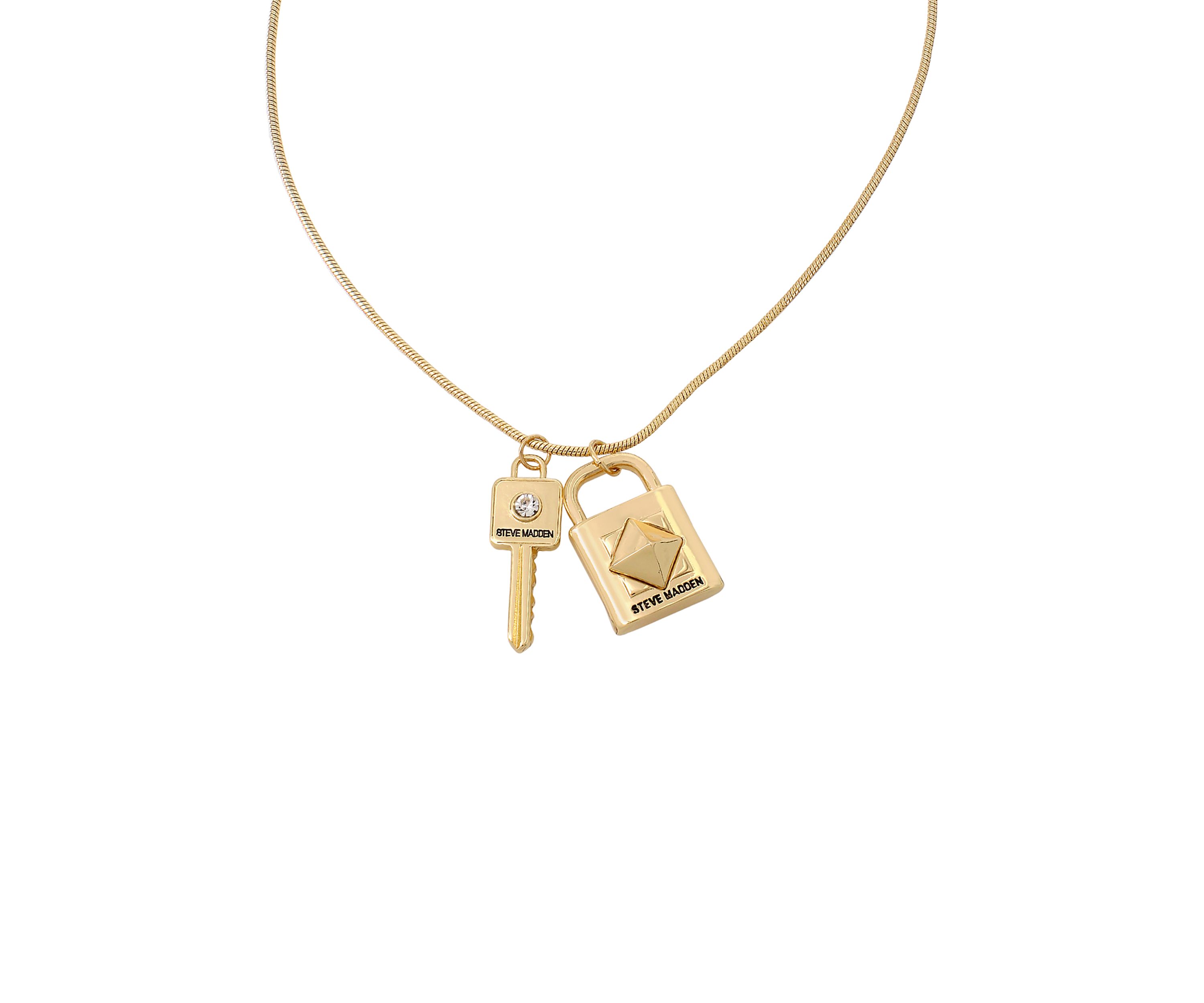Padlock and Key Pendant Long Necklace