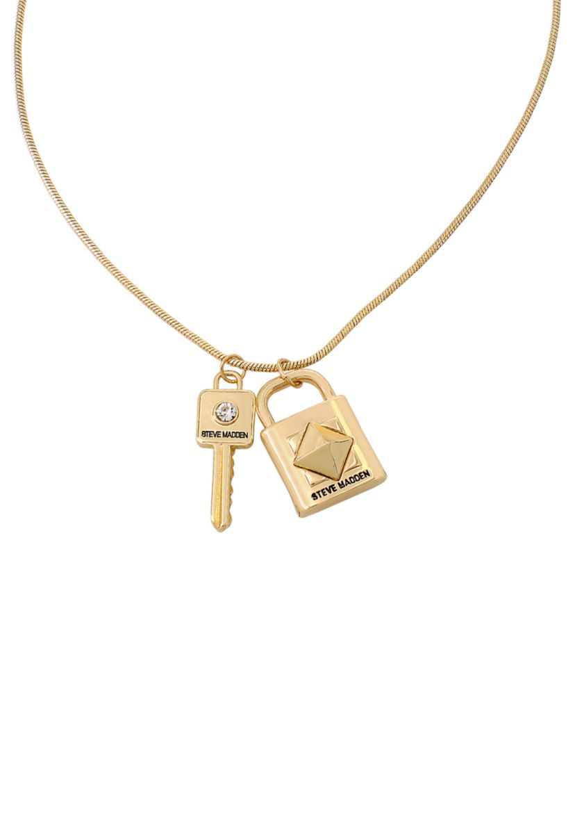 Padlock and Key Pendant Long Necklace