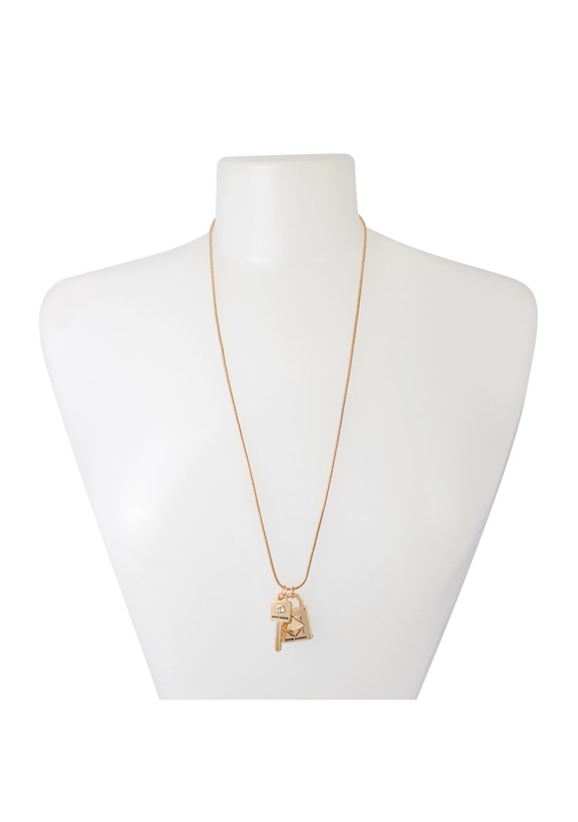 Padlock and Key Pendant Long Necklace