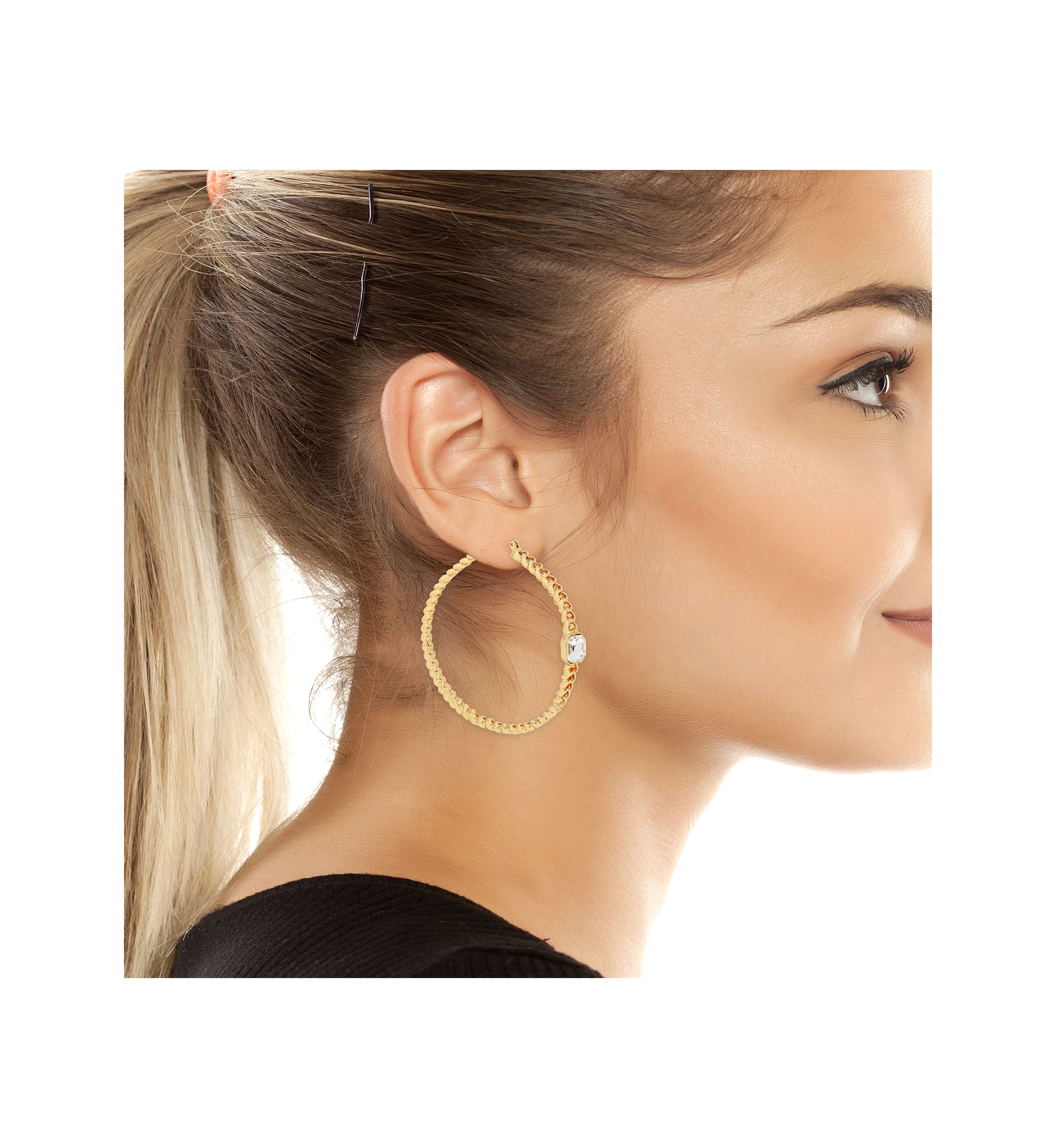 Stone Chain Hoop Earrings