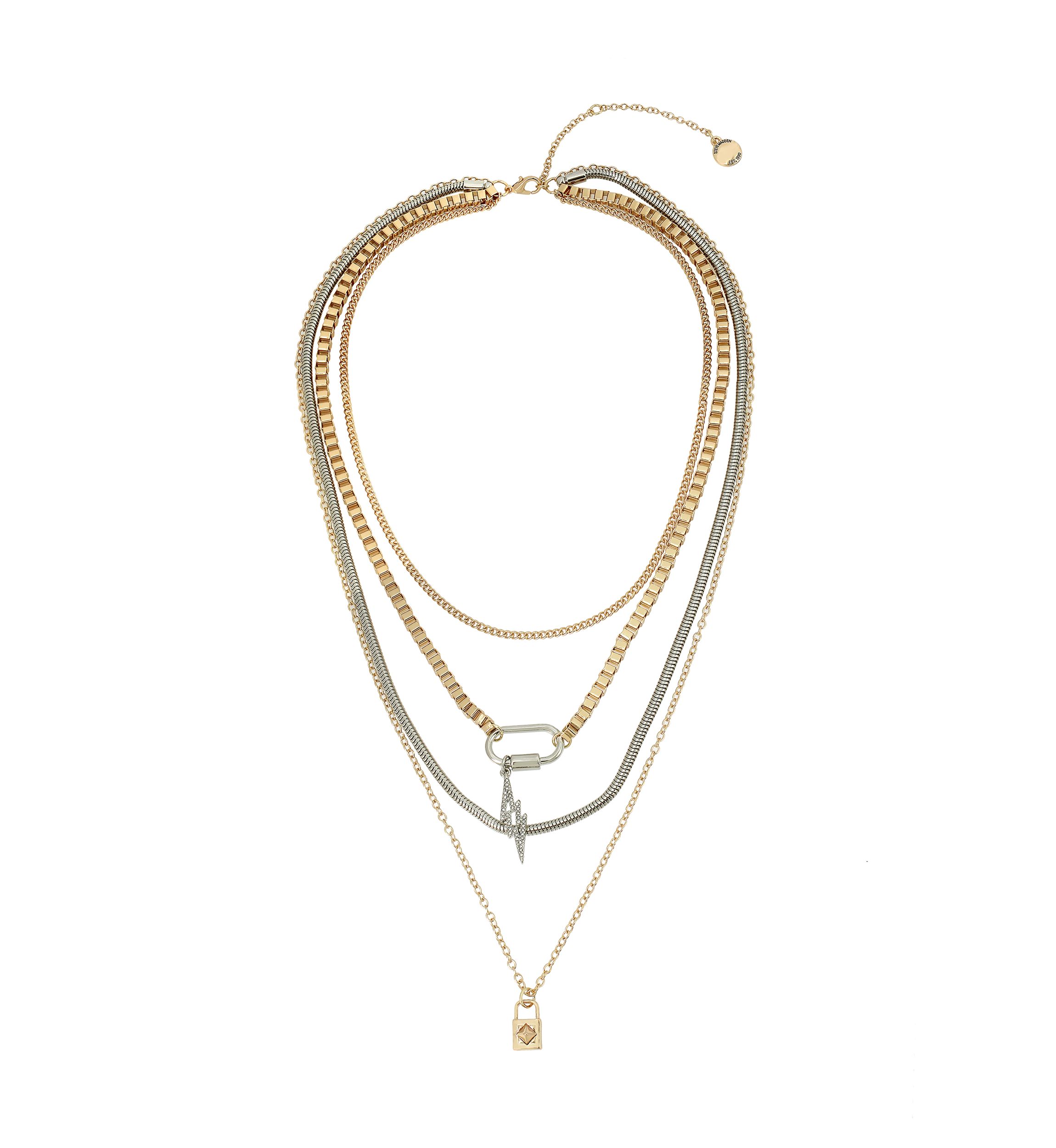 Two Tone Padlock Layered Necklace