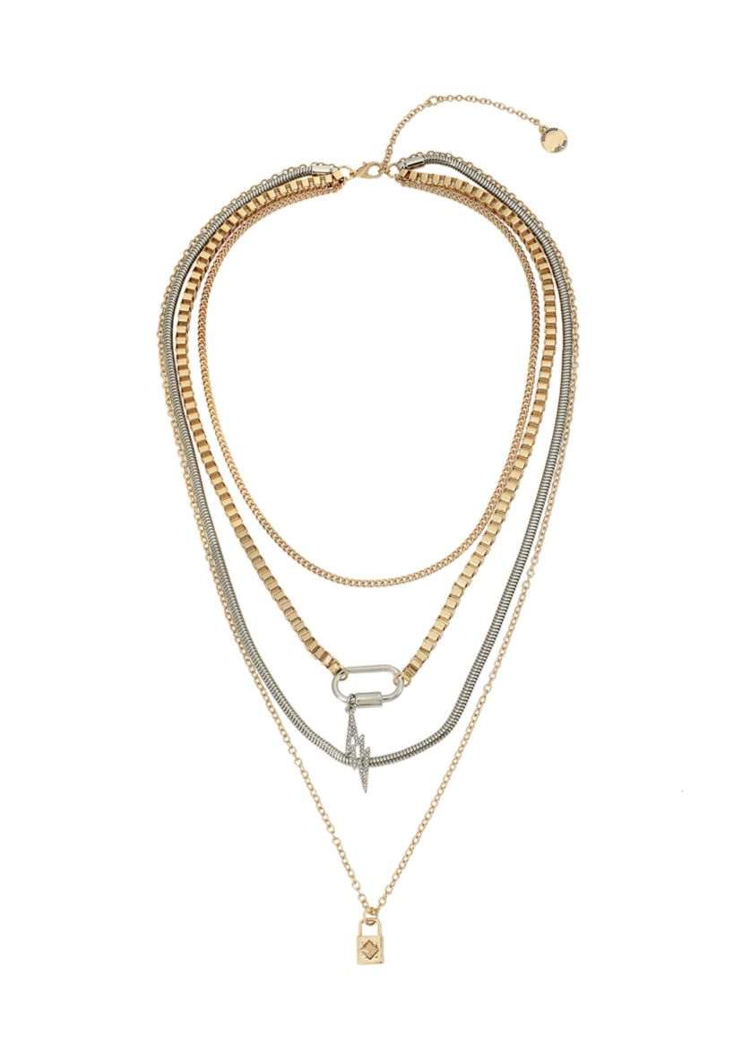 Two Tone Padlock Layered Necklace