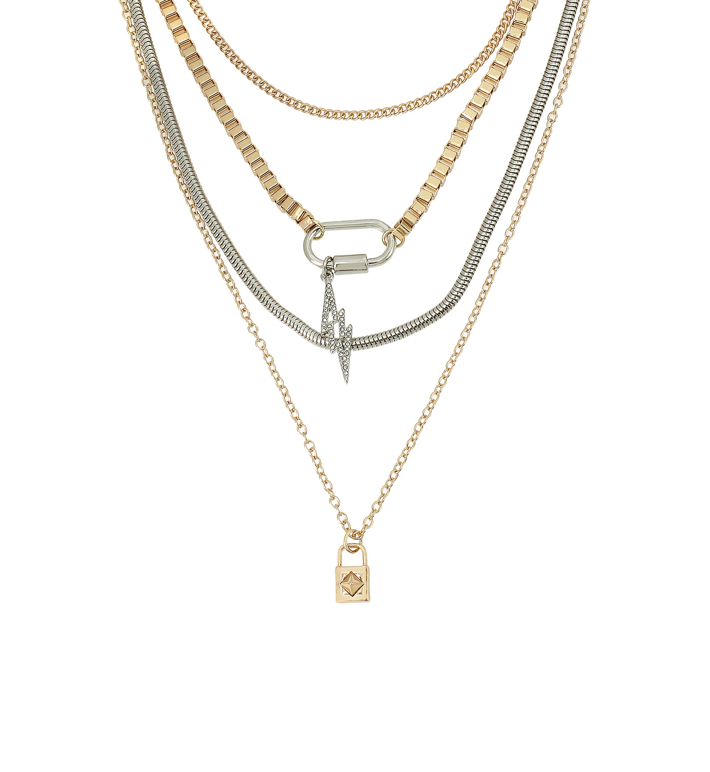 Two Tone Padlock Layered Necklace