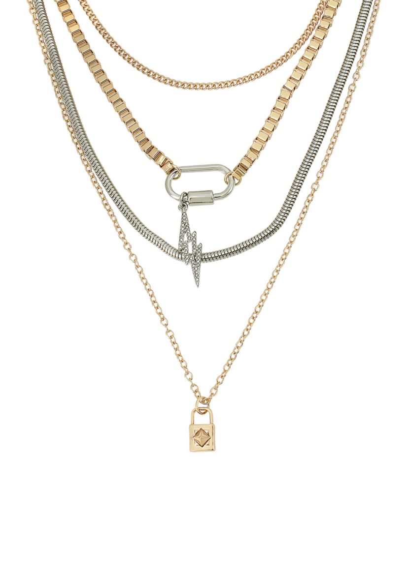 Two Tone Padlock Layered Necklace