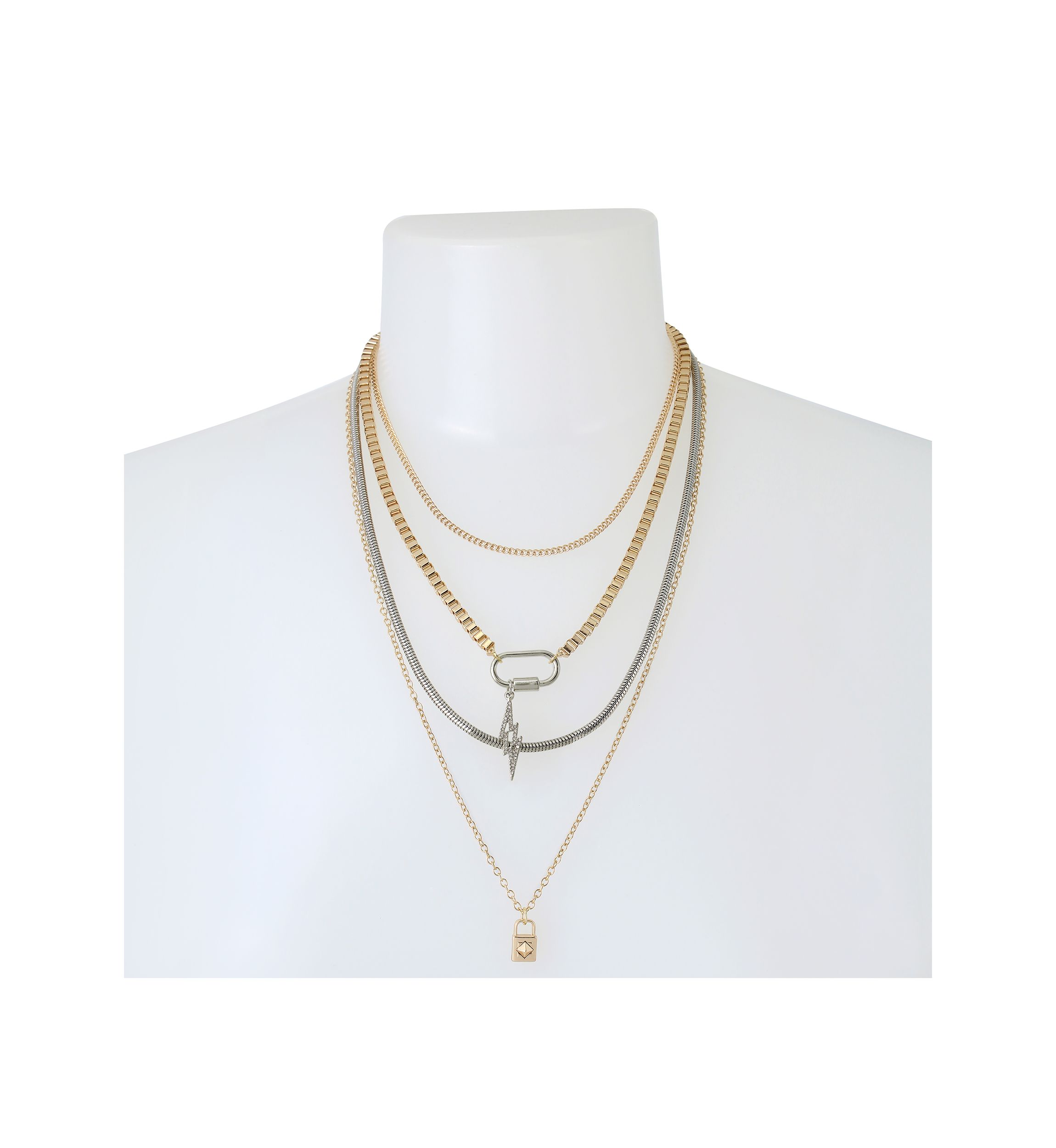 Two Tone Padlock Layered Necklace