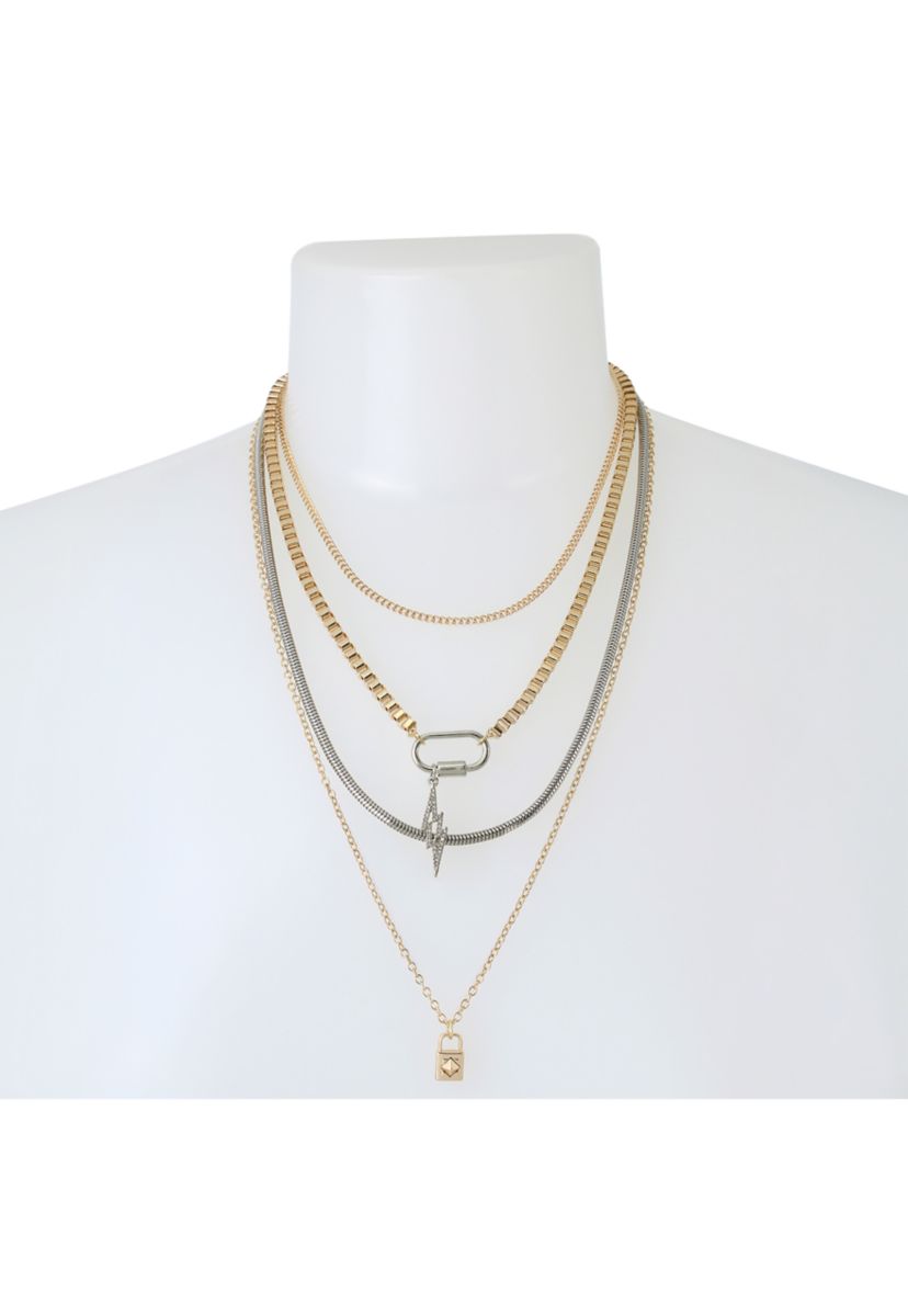 Two Tone Padlock Layered Necklace