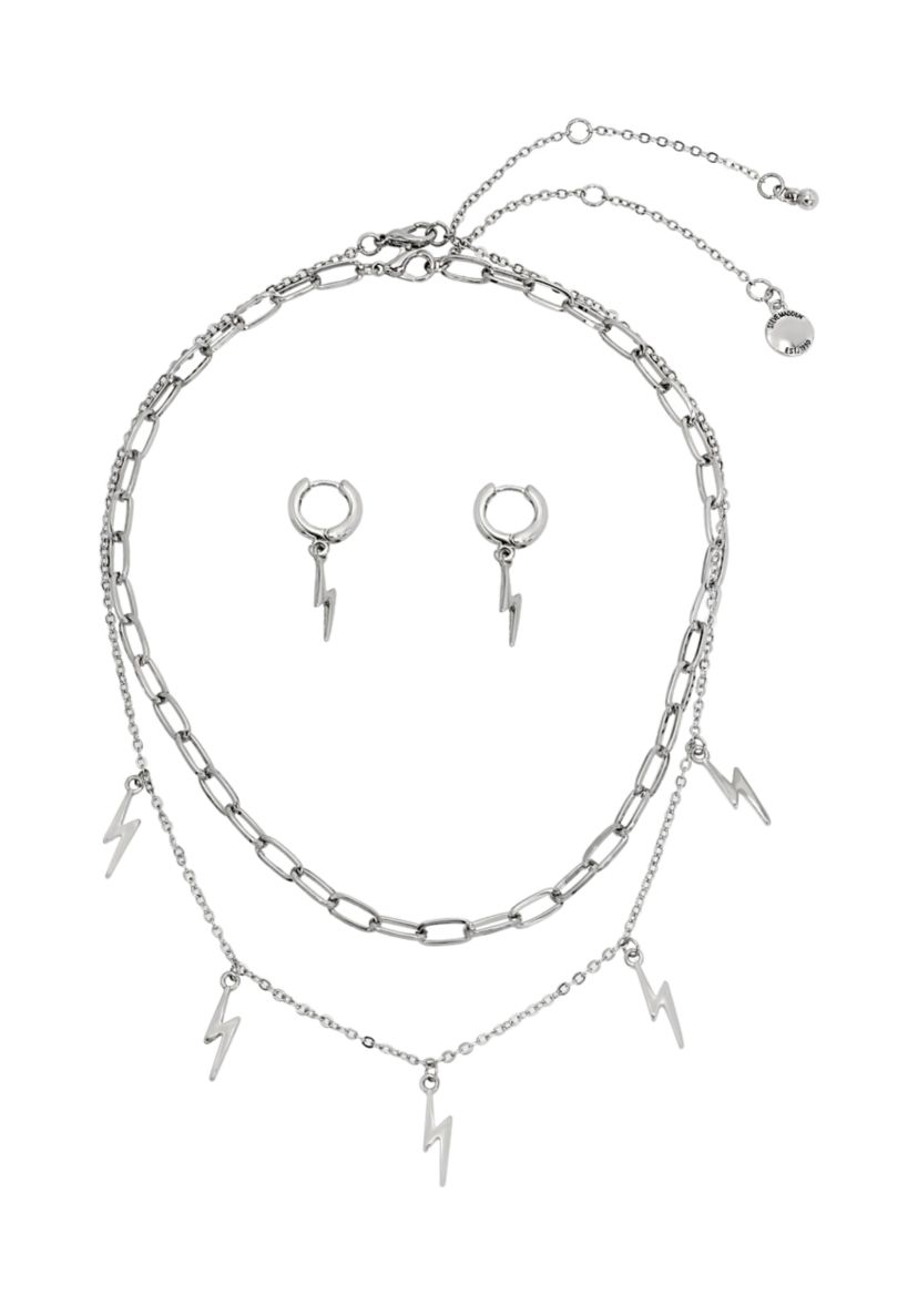 Lightning Bolt Necklace and Earrings Set