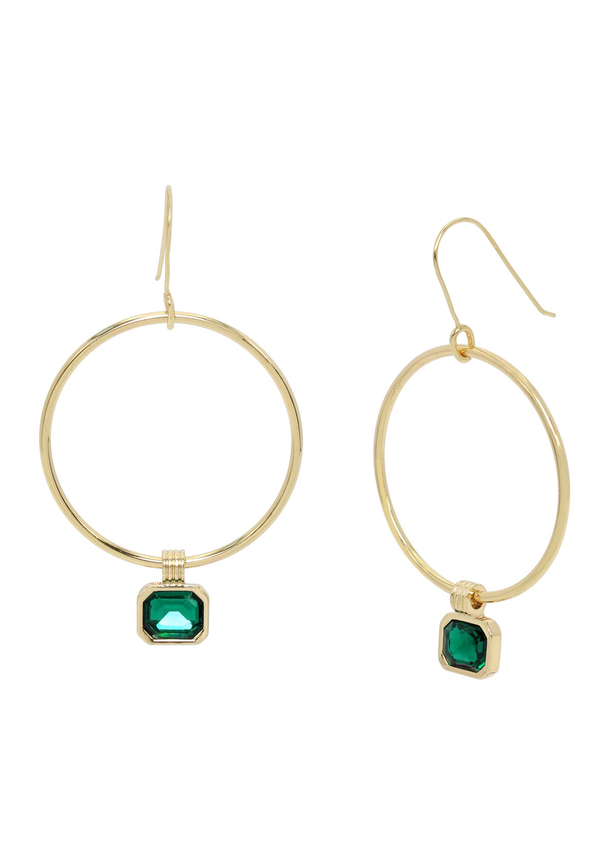 Gold Tone Stone Gem Charm Hoop Earrings