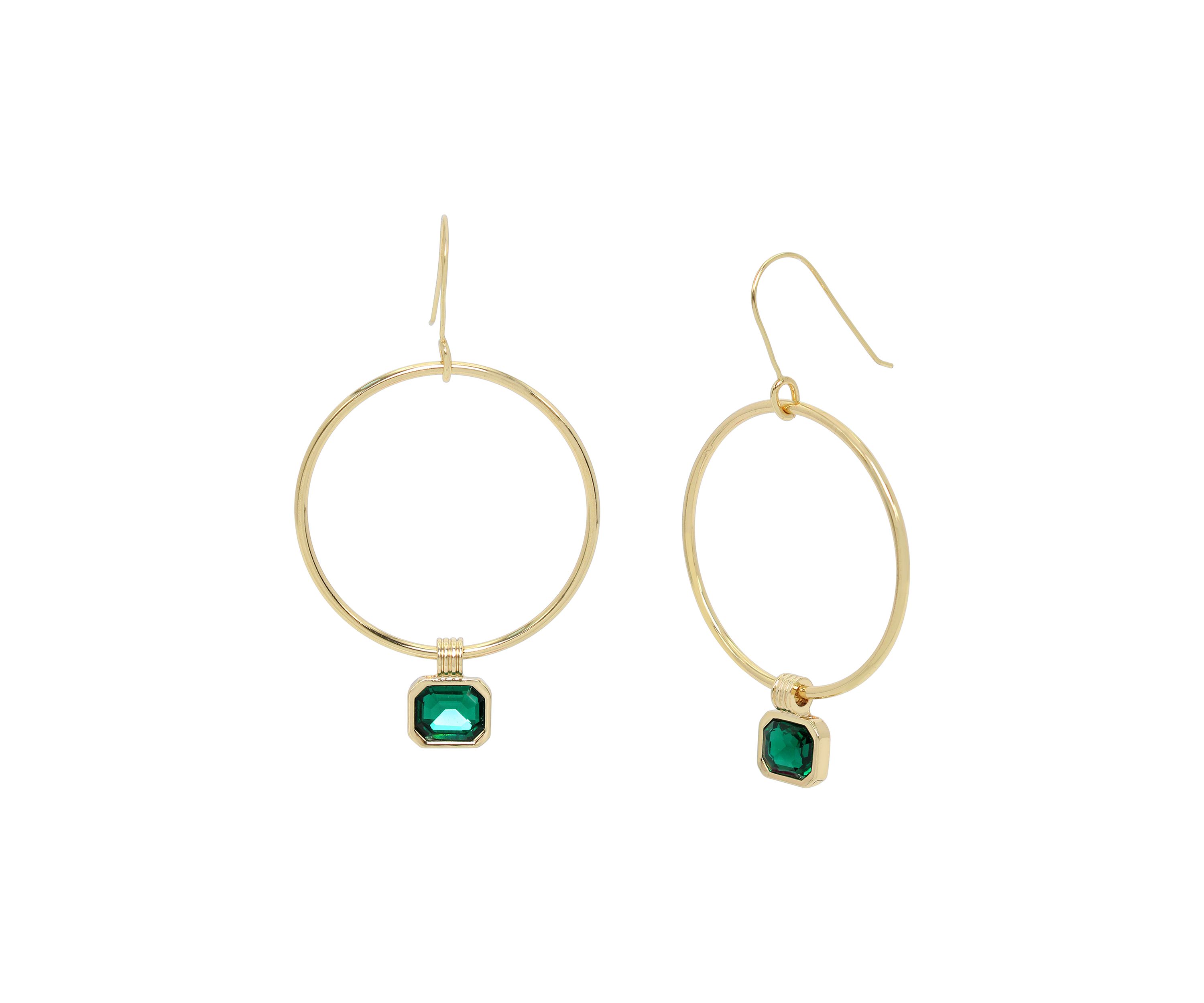 Gold Tone Stone Gem Charm Hoop Earrings
