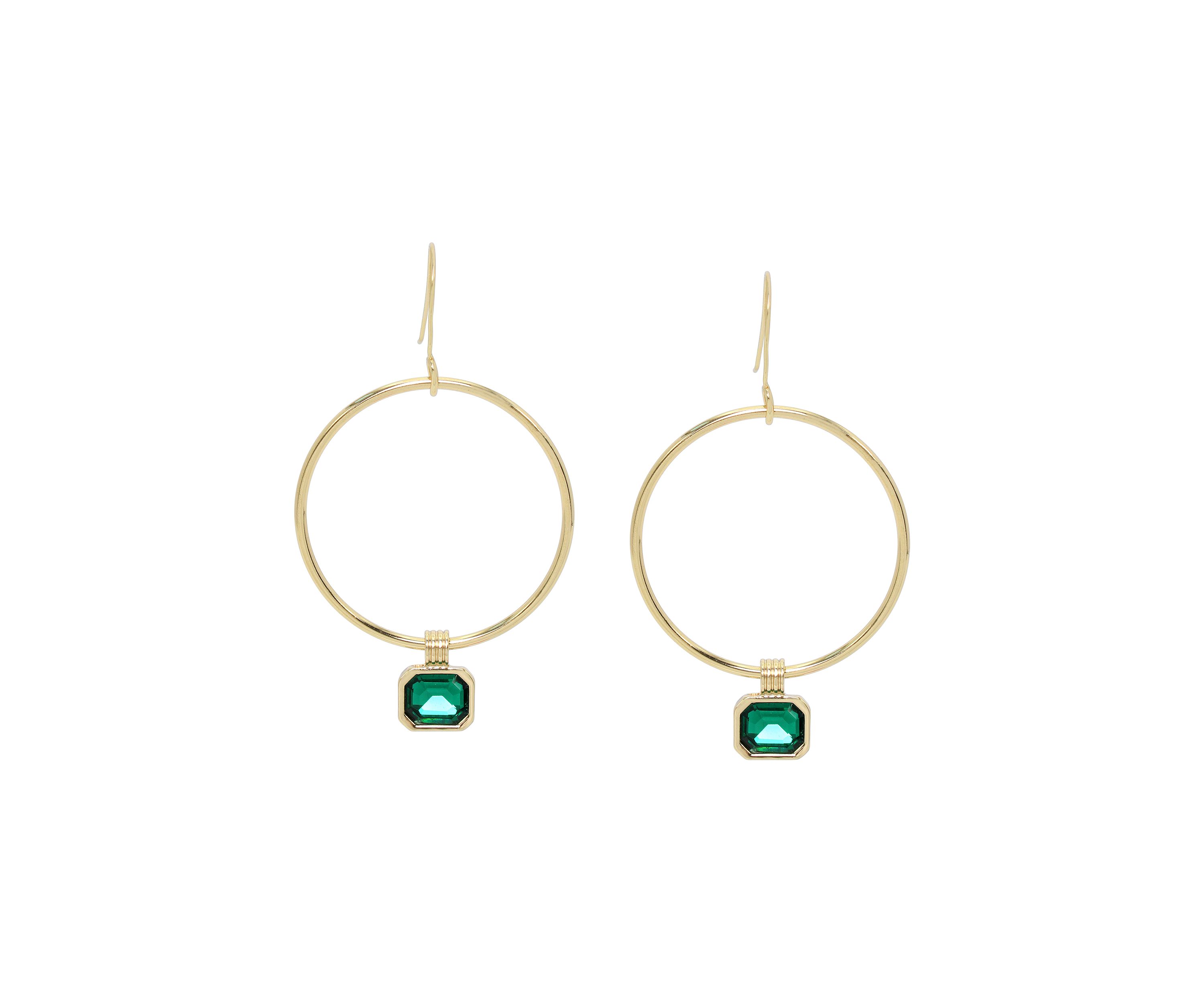 Gold Tone Stone Gem Charm Hoop Earrings