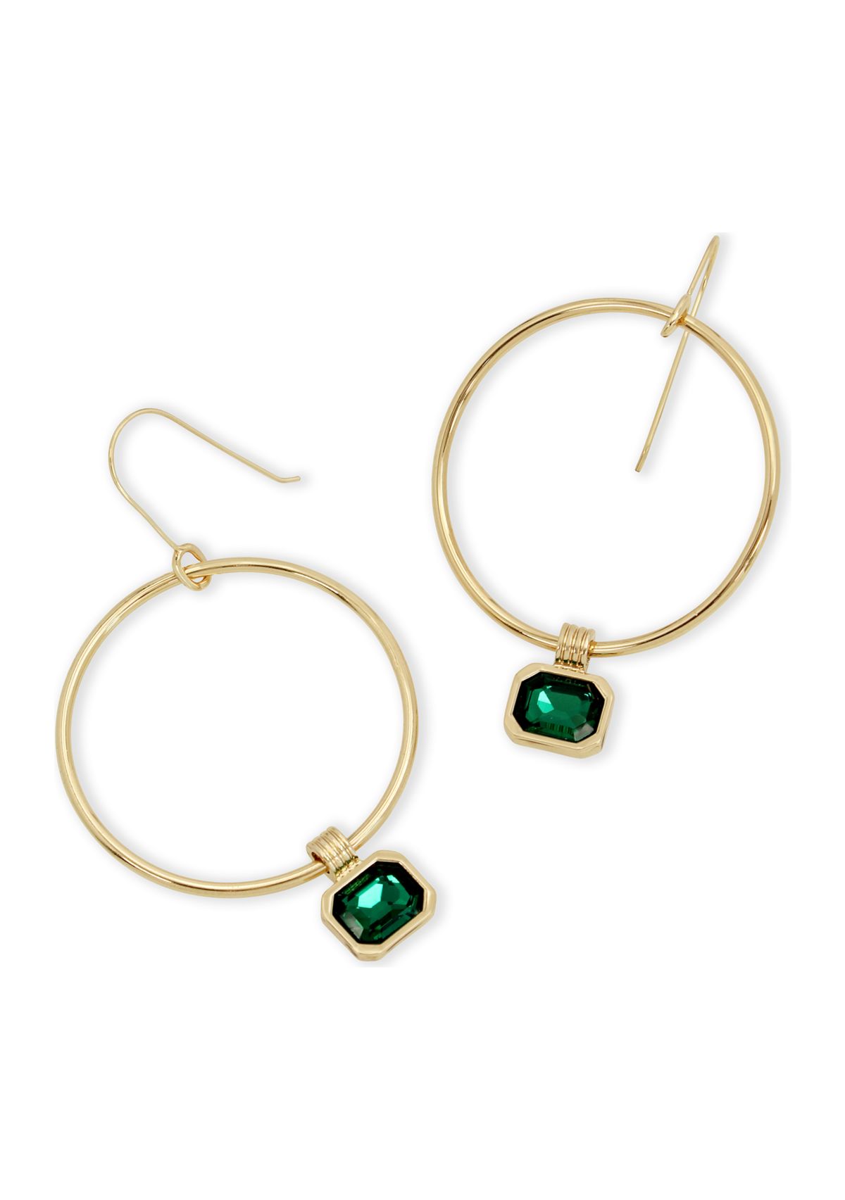Gold Tone Stone Gem Charm Hoop Earrings