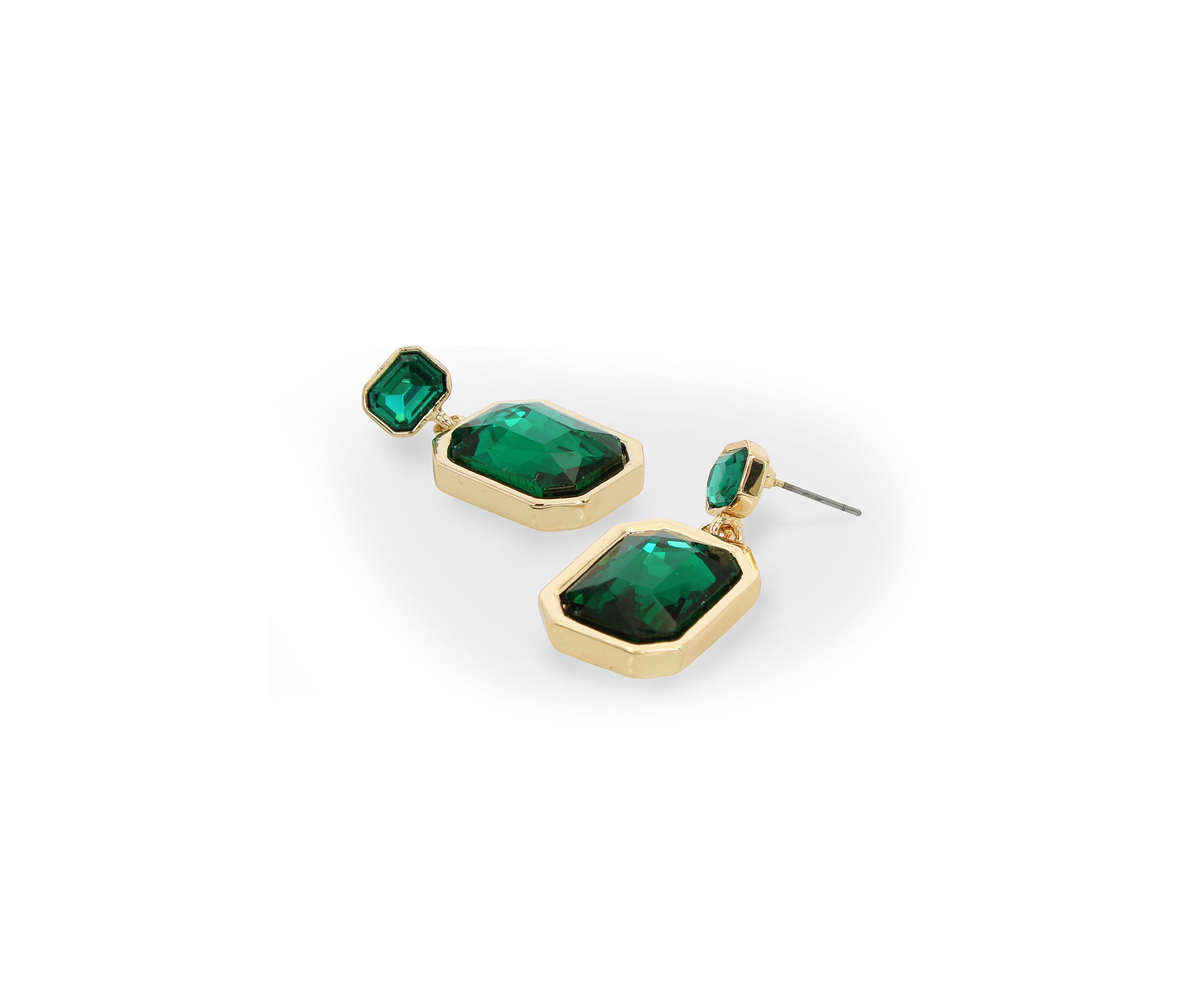 Gold Tone Stone Gem Double Drop Earrings