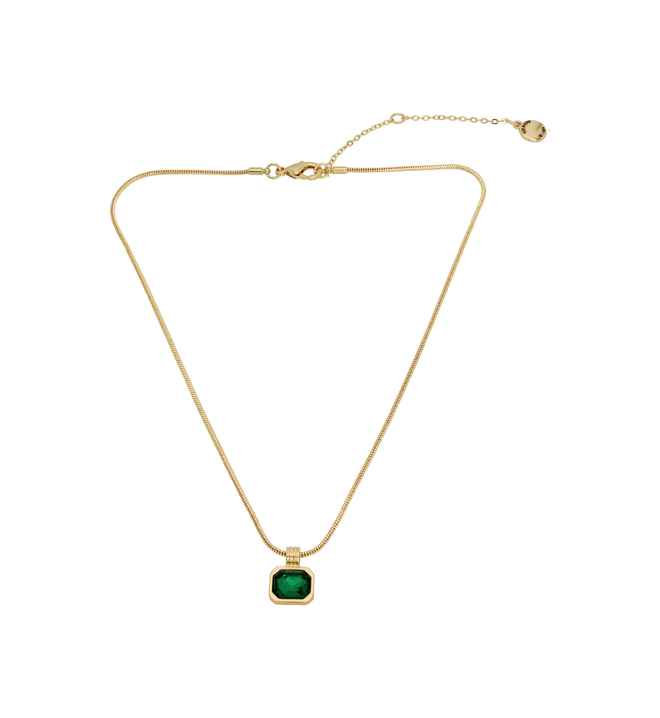 Gold Tone Stone Gem Pendant Necklace
