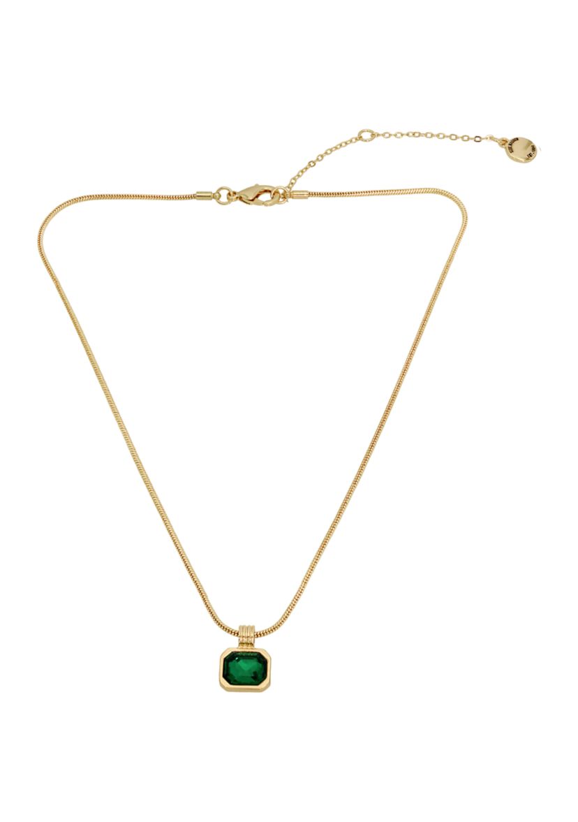 Gold Tone Stone Gem Pendant Necklace
