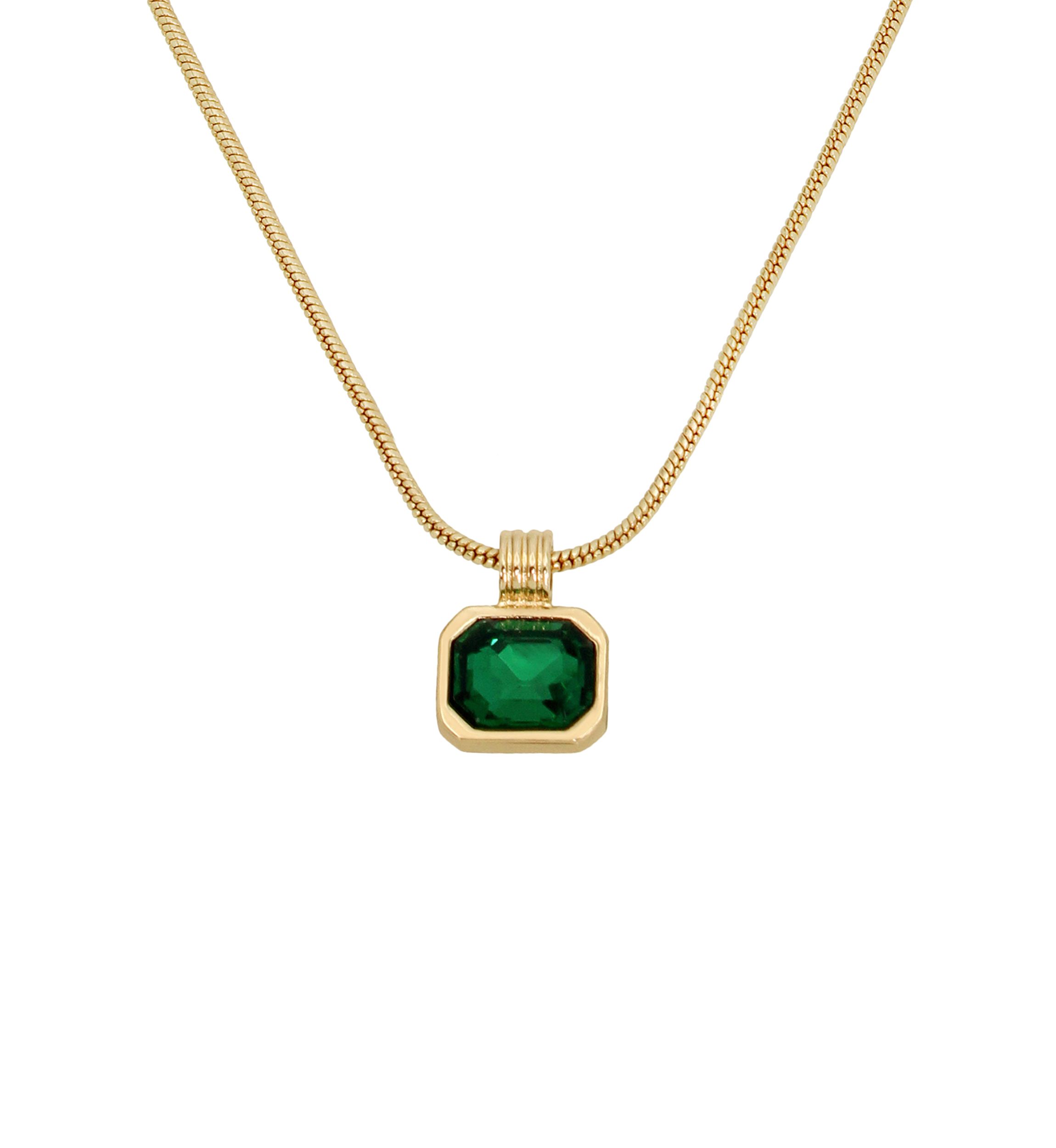 Gold Tone Stone Gem Pendant Necklace