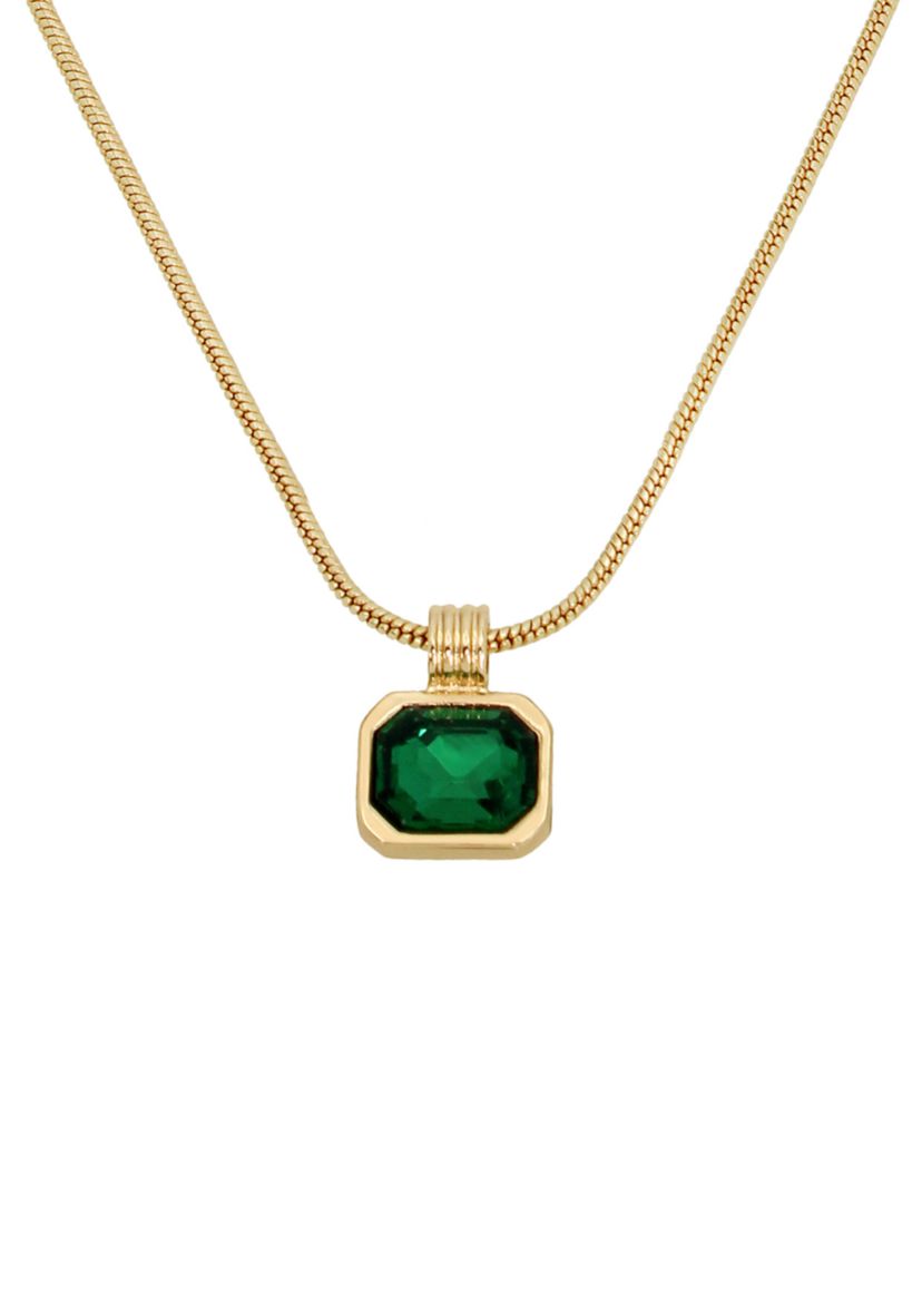Gold Tone Stone Gem Pendant Necklace