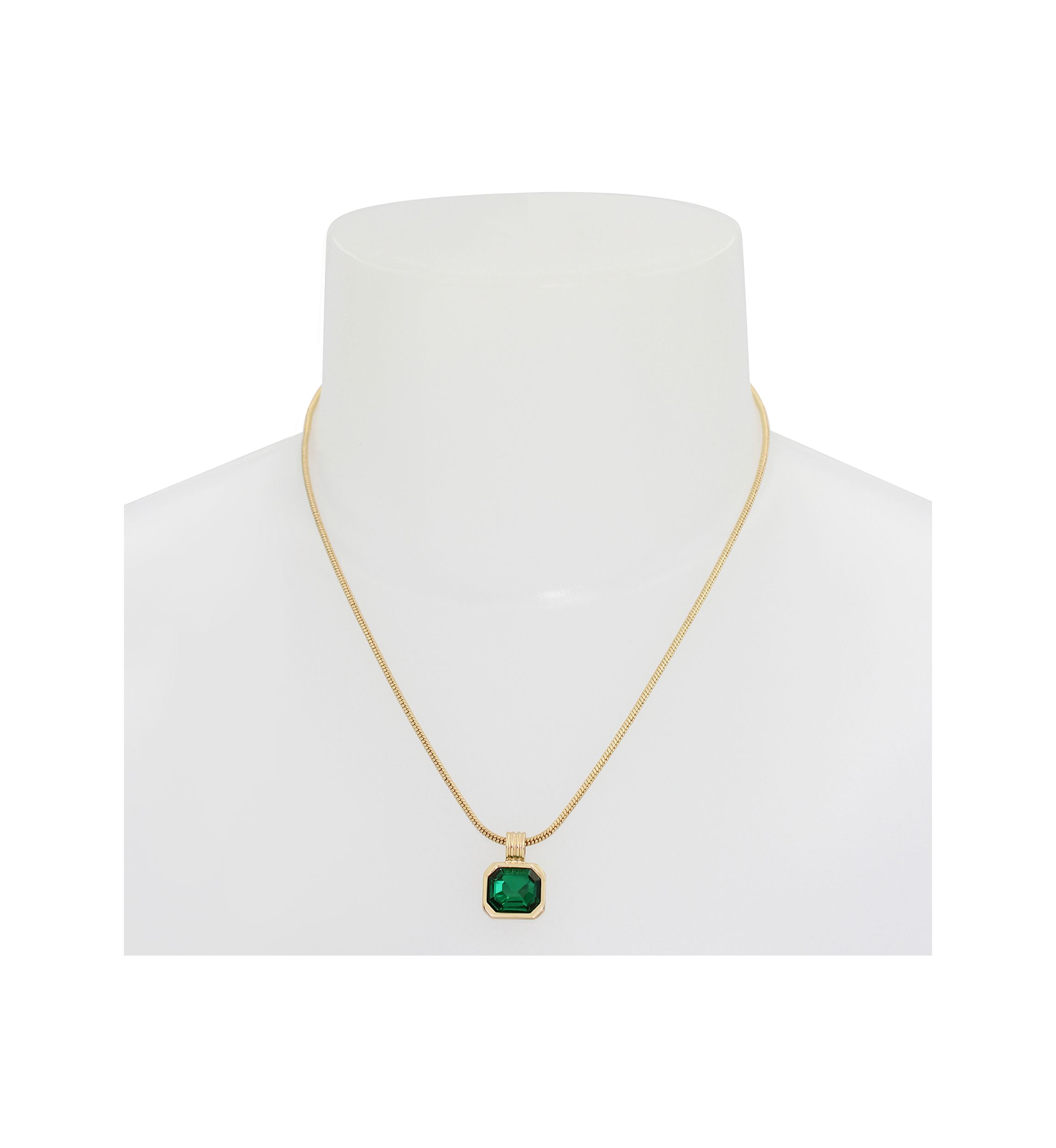 Gold Tone Stone Gem Pendant Necklace