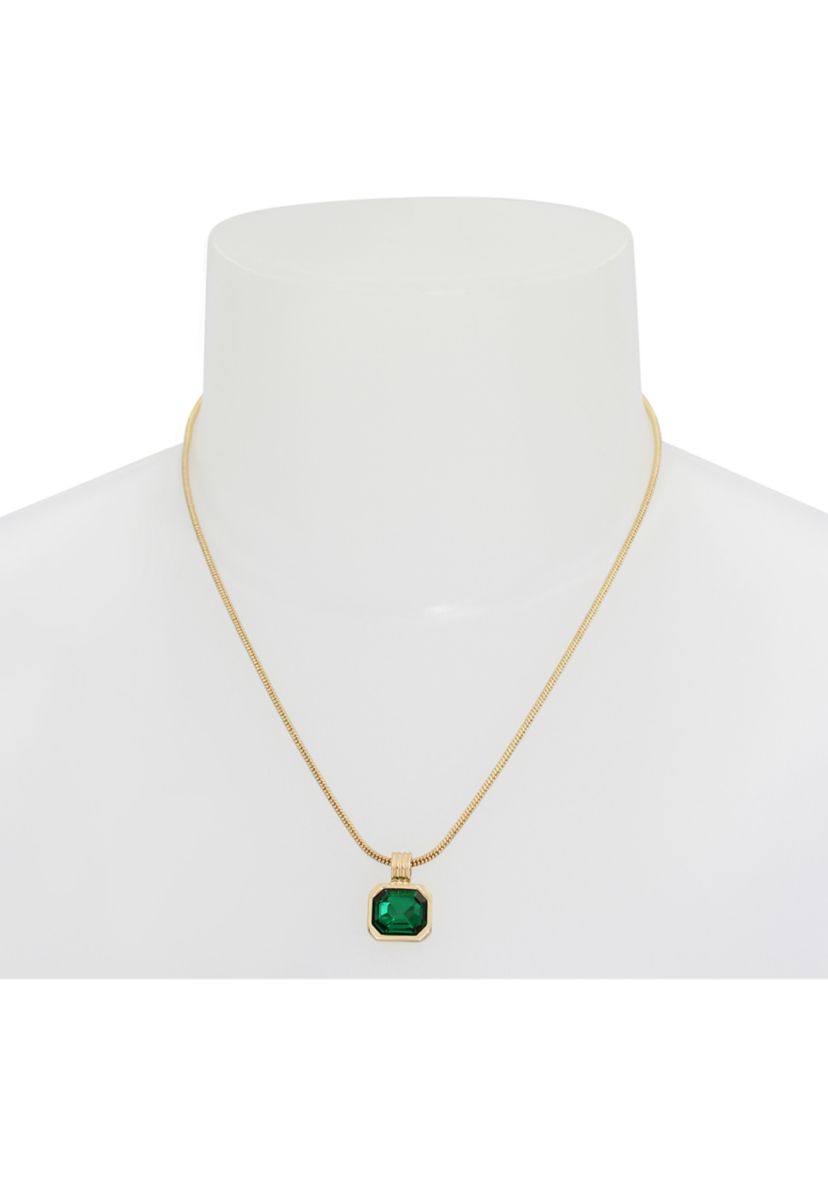 Gold Tone Stone Gem Pendant Necklace