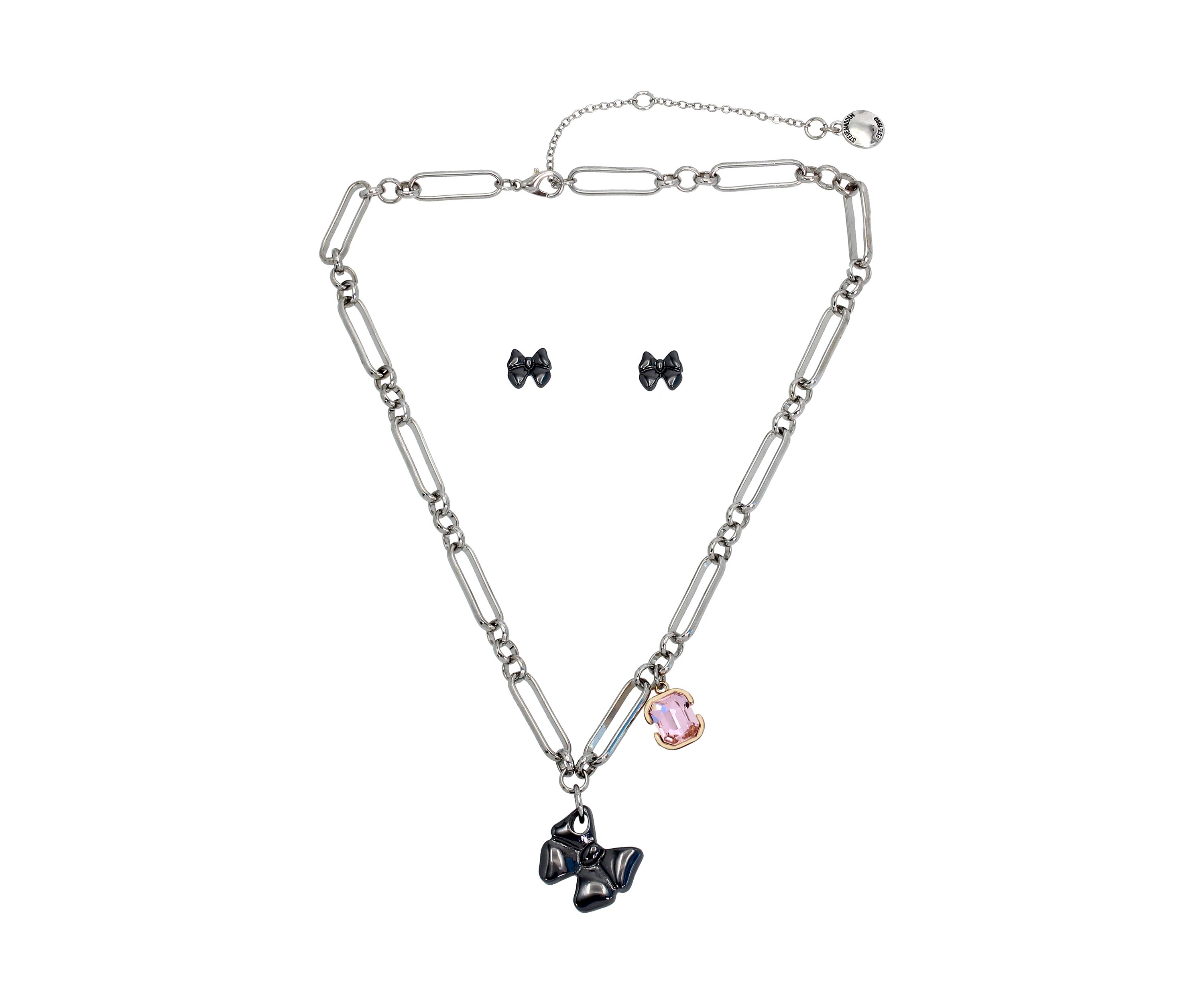 Puffy Bow Charm Necklace and Earring Set