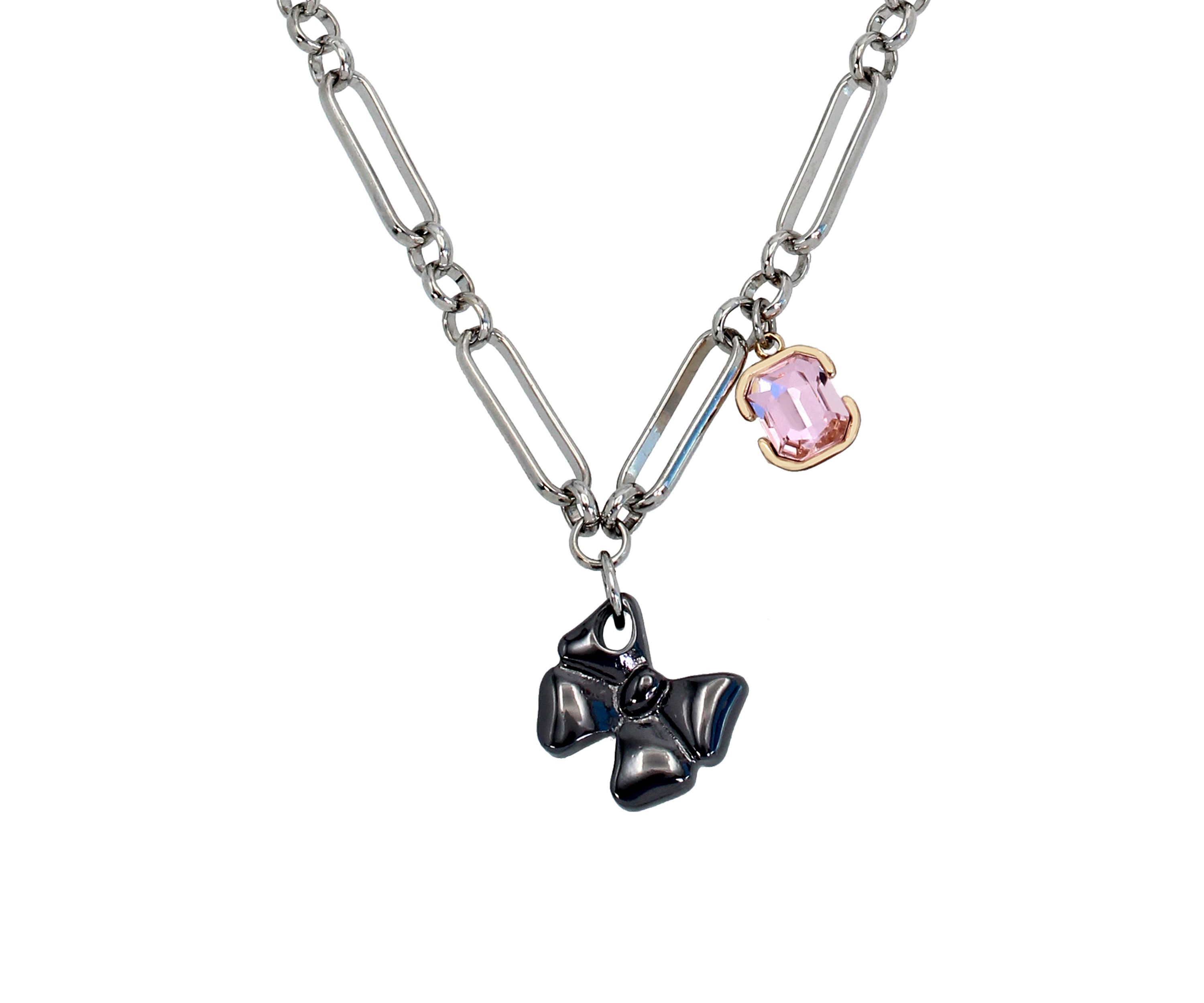 Puffy Bow Charm Necklace and Earring Set