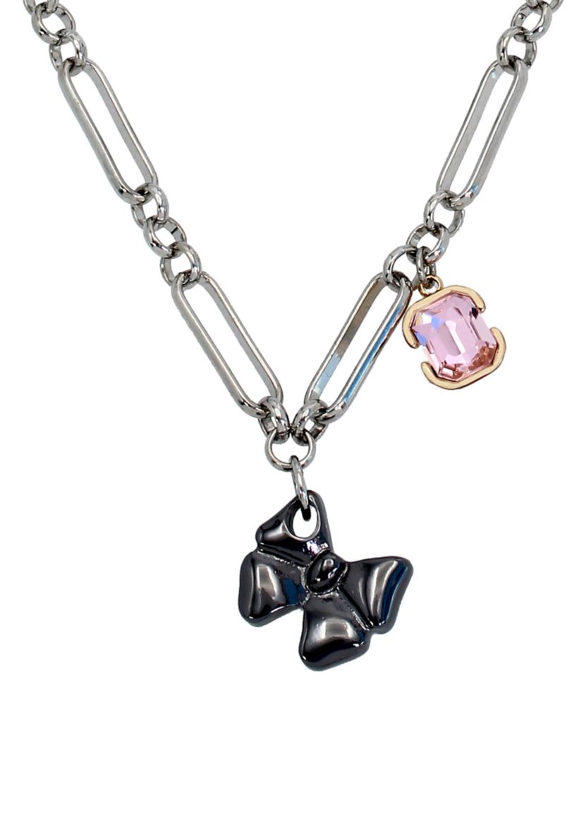 Puffy Bow Charm Necklace and Earring Set