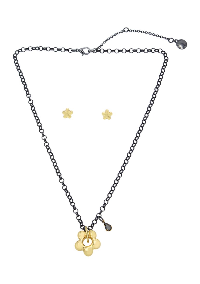 Puffy Flower Charm Jewelry Set