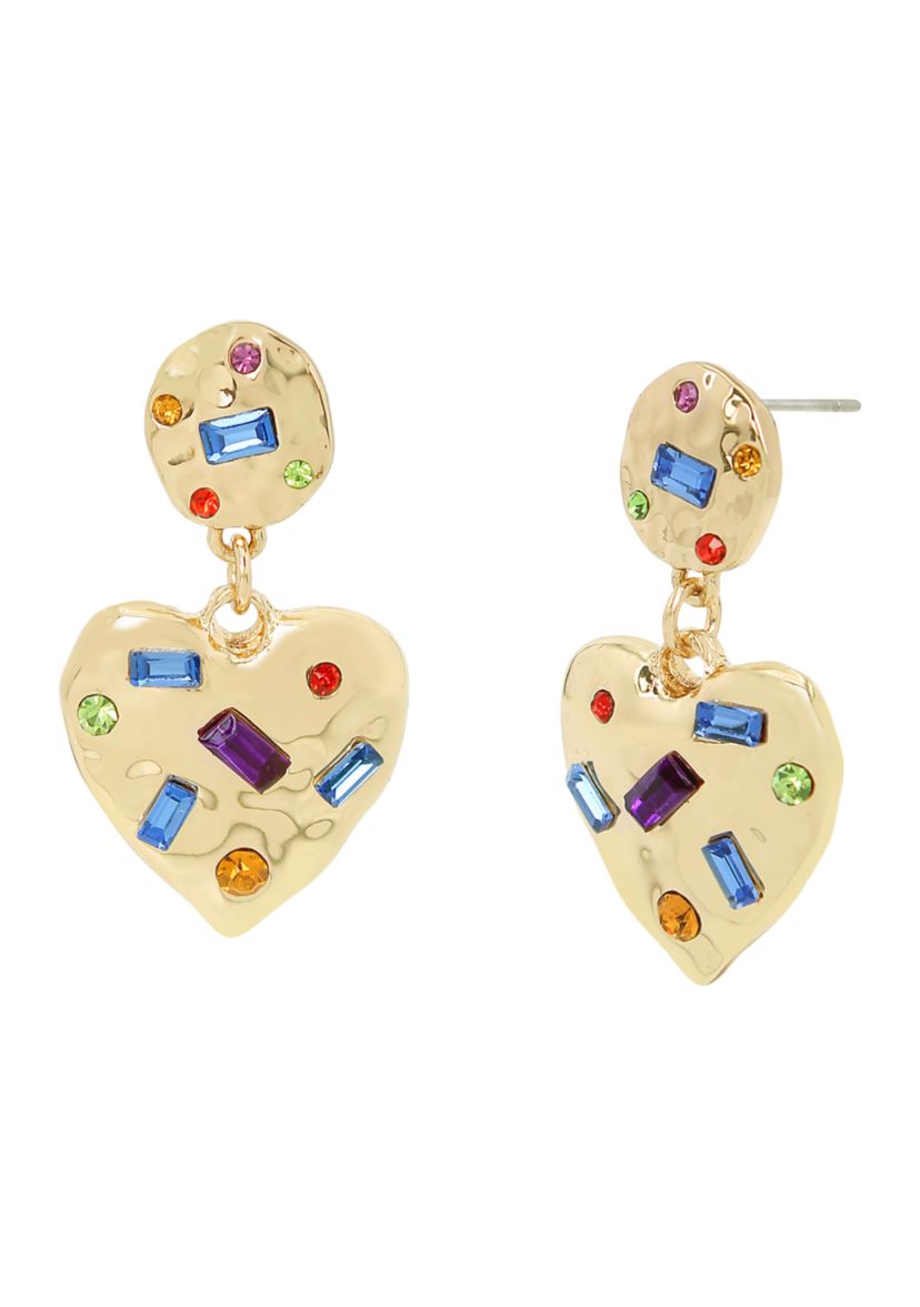 Stone Gem Heart Drop Earrings